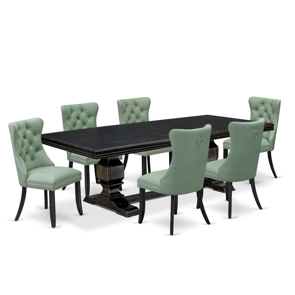 Luxe by East West Furniture NKDA7-SBB-22 7 Pieces Dining Set Contains a Rectangle Kitchen Table and 6 Willow Green Faux Leather Modern Chairs, Sand Blasting Black