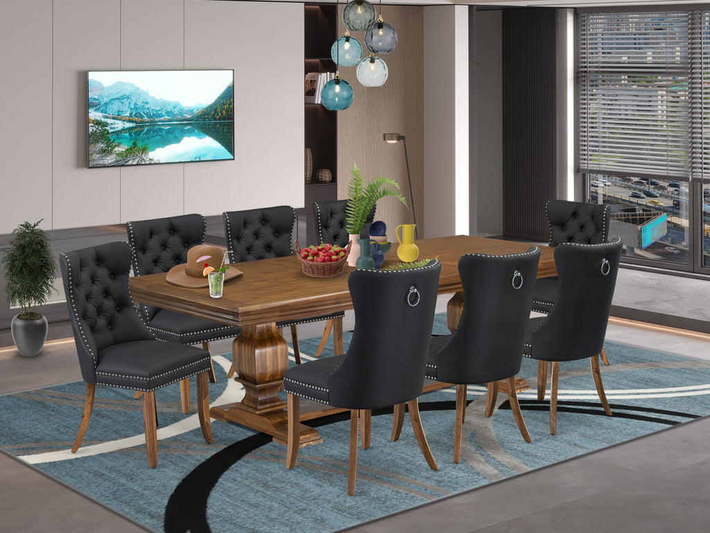 Luxe by East West Furniture NKDA9-AWA-12 9-piece Dining Table Set includes a Modern Dining Table and 8 Dark Grey PU Leather Kitchen Chairs with Button tufted Back - Antique Walnut Finish