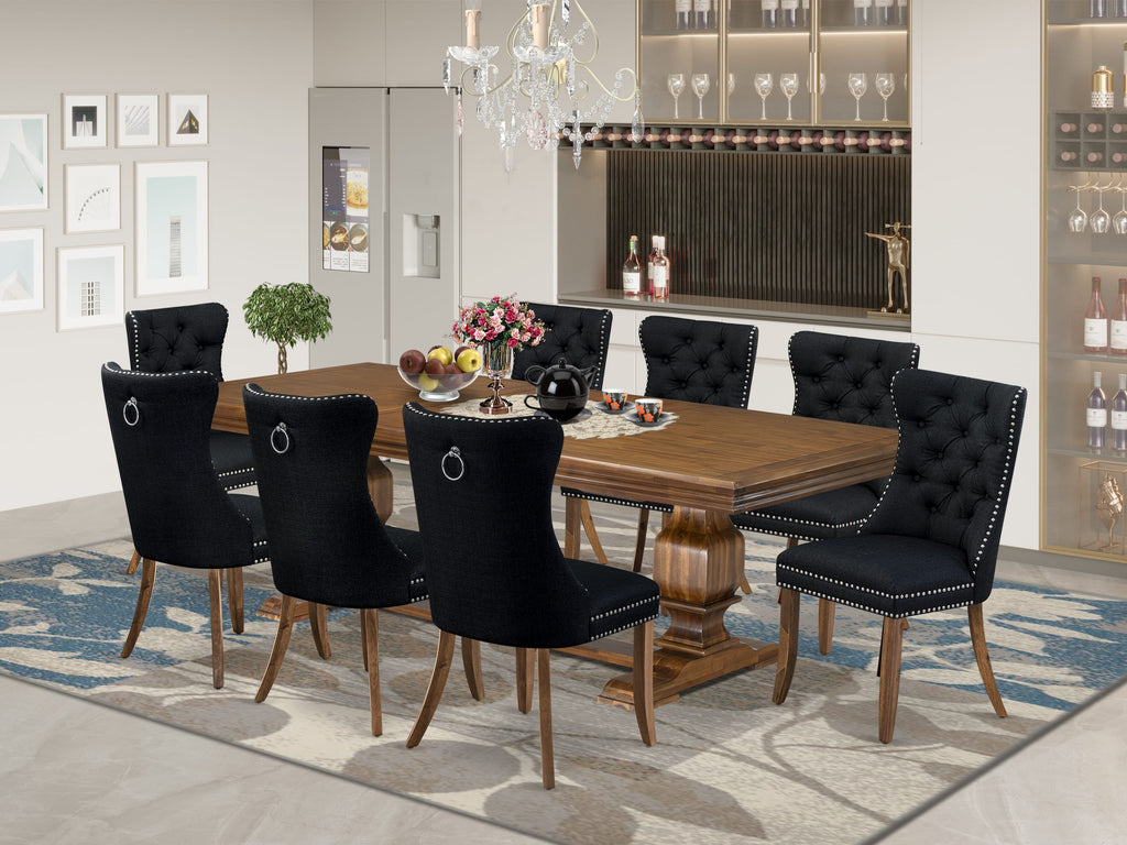 Luxe by East West Furniture NKDA9-AWA-24 9 Pieces Dining Table Set Includes a Rectangle Table and 8 Black Linen fabric Dining Chairs, Antique Walnut