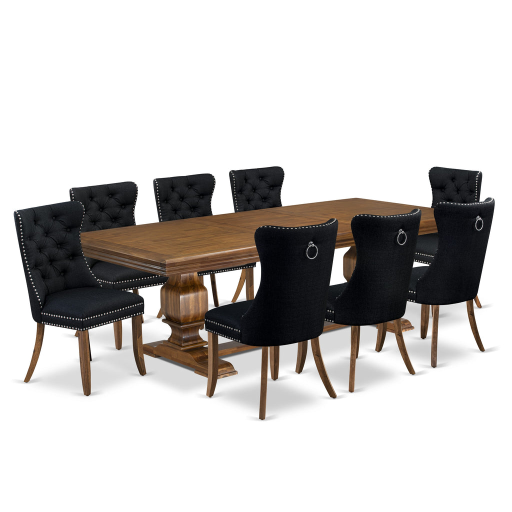 Luxe by East West Furniture NKDA9-AWA-24 9 Pieces Dining Table Set Includes a Rectangle Table and 8 Black Linen fabric Dining Chairs, Antique Walnut