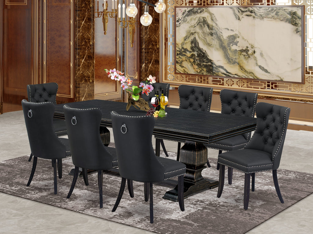Luxe by East West Furniture NKDA9-SBB-12 9 Pieces Dining Table Set Includes a Rectangle Table and 8 Dark Gray Faux Leather Dining Chairs, Sand Blasting Black