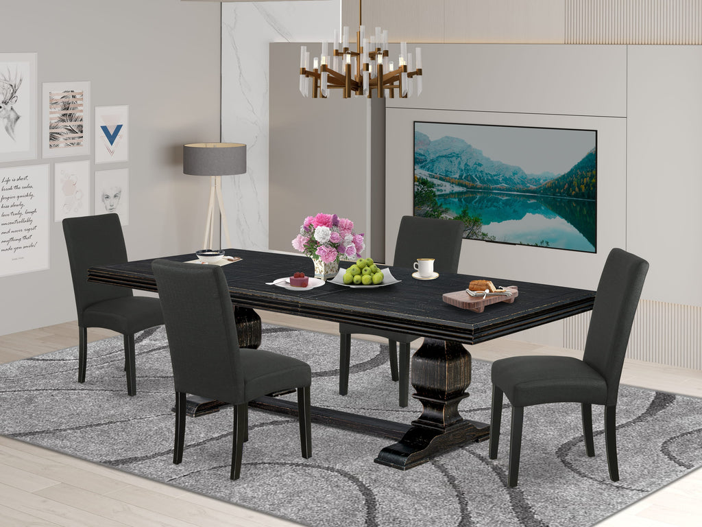 Luxe by East West Furniture NKDR5-SBB-24 - 5-piece dining room set consists of a kitchen table and 4 Black Linen Fabric dining chairs with Padded Chair Back - Sand Blasting Black Finish.