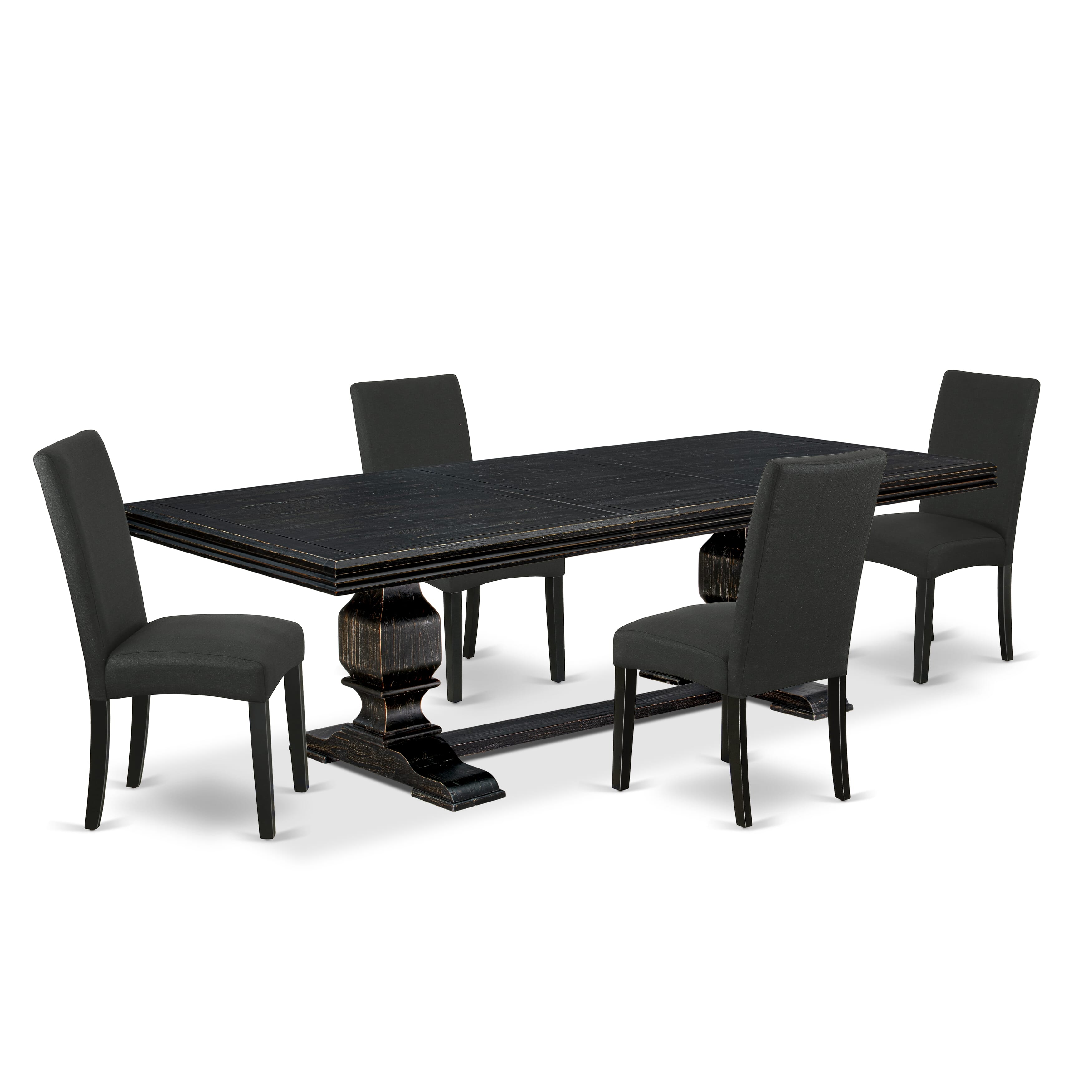 Luxe by East West Furniture NKDR5-SBB-24 - 5-piece dining room set consists of a kitchen table and 4 Black Linen Fabric dining chairs with Padded Chair Back - Sand Blasting Black Finish.