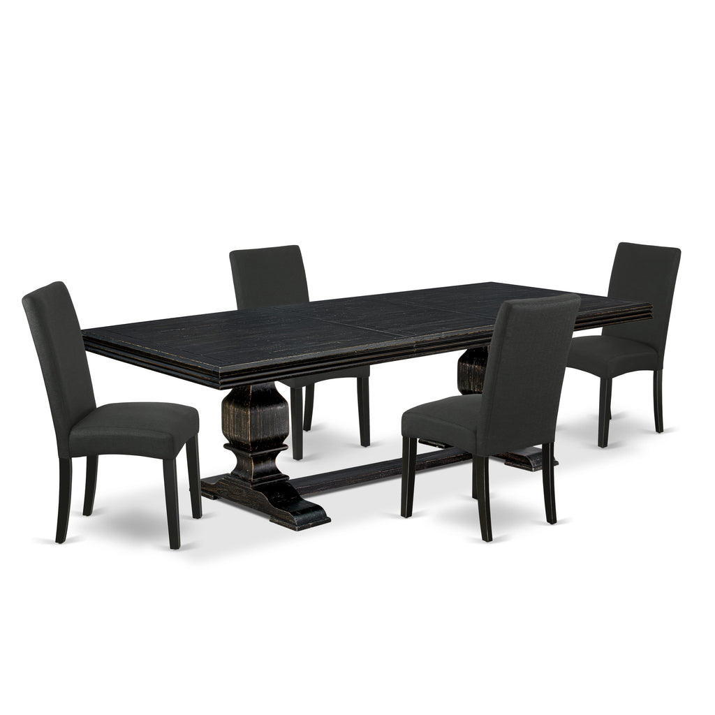 Luxe by East West Furniture NKDR5-SBB-24 - 5-piece dining room set consists of a kitchen table and 4 Black Linen Fabric dining chairs with Padded Chair Back - Sand Blasting Black Finish.