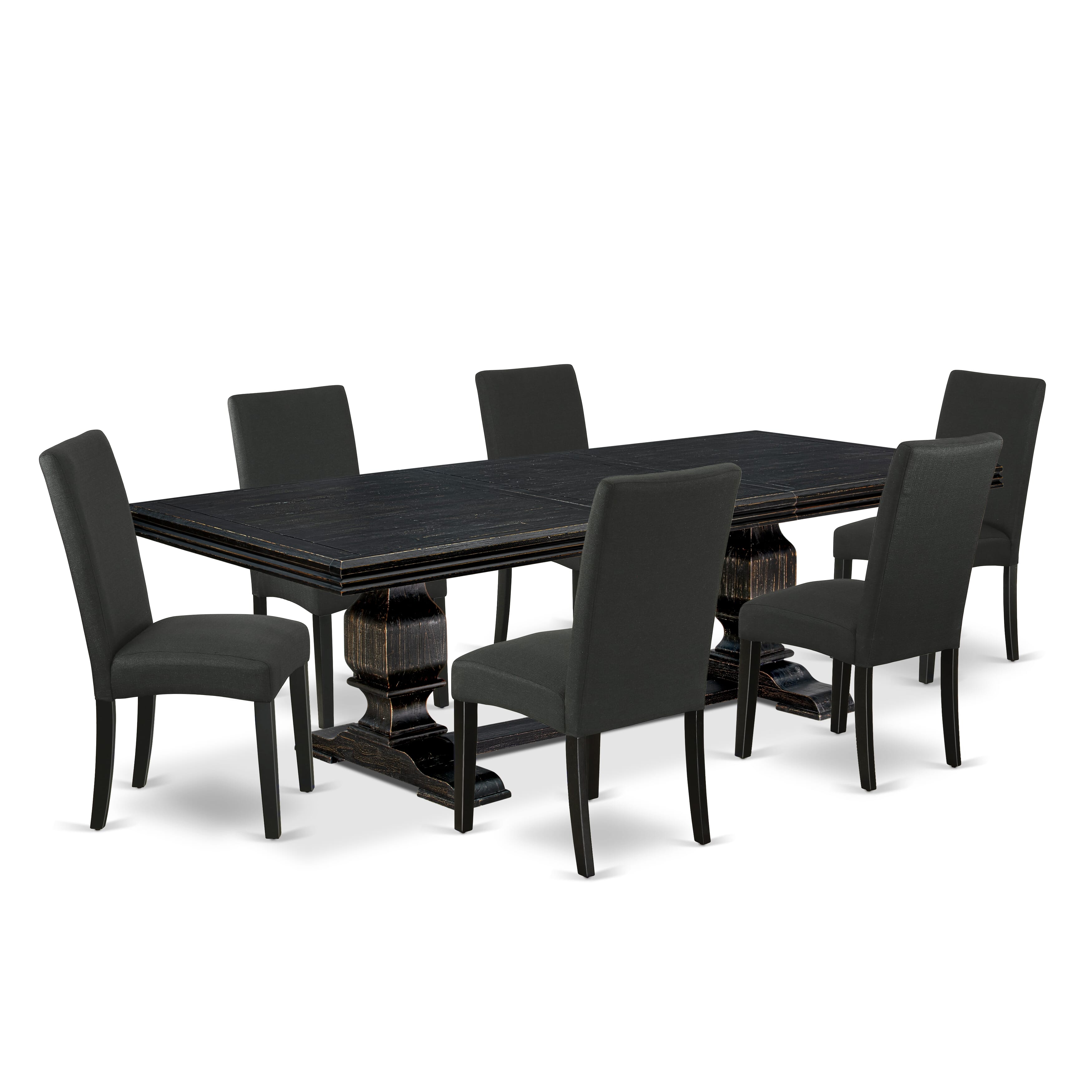 Luxe by East West Furniture NKDR7-SBB-24 - 7-piece kitchen dining set consists of a rectangular table and 6 Black Linen Fabric dining chairs with Padded Chair Back - Sand Blasting Black Finish.