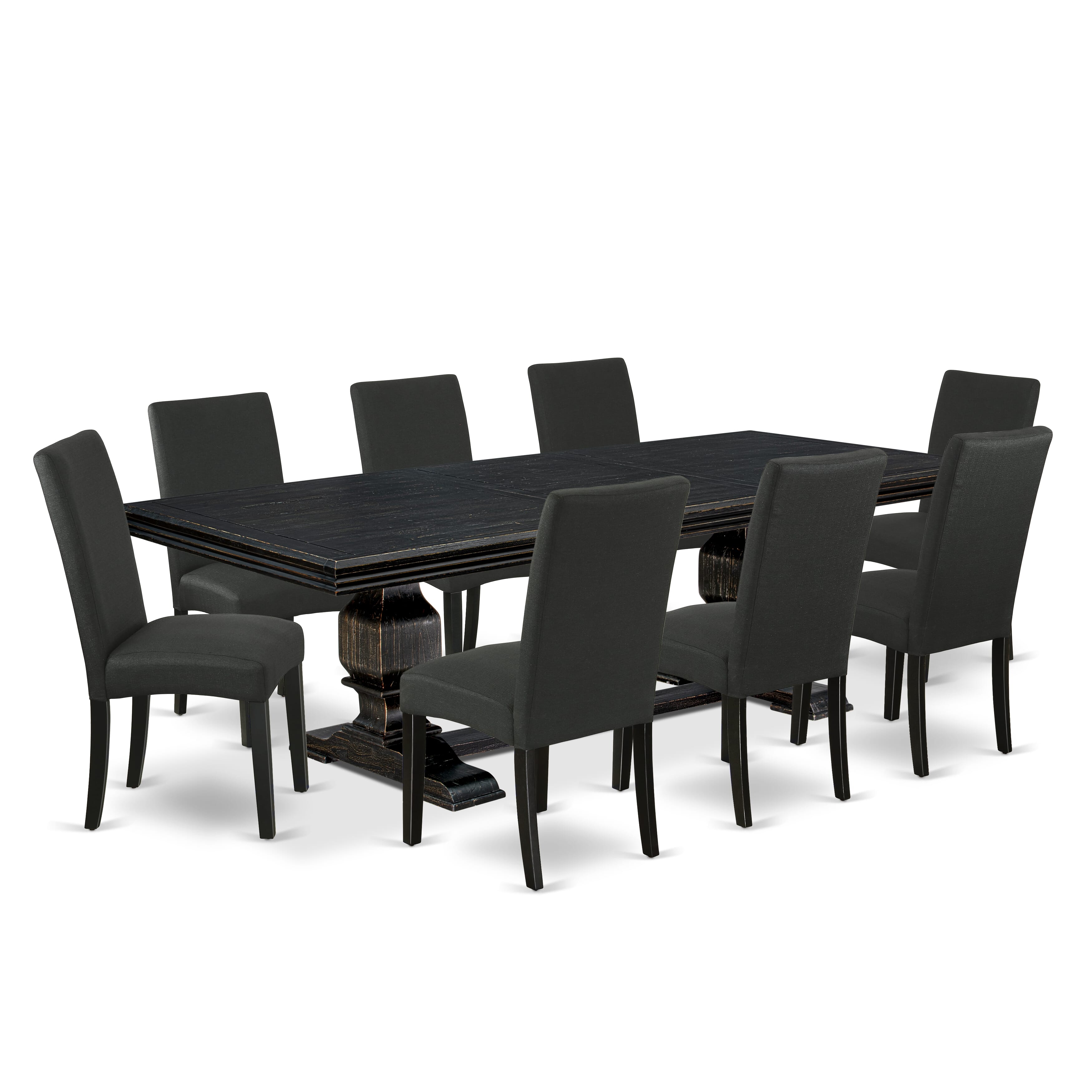 Luxe by East West Furniture NKDR9-SBB-24 - 9-piece dining table set consists of a kitchen table and 8 Black Linen Fabric dining chairs with Padded Chair Back - Sand Blasting Black Finish.