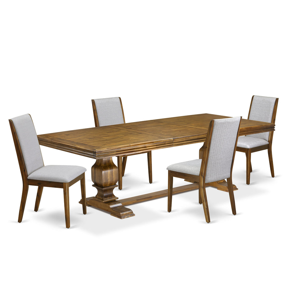 Luxe by East West Furniture NKLA5-AWA-05 5 Pieces Kitchen table set consists of a Rectangular Modern Dining Table and 4 Grey Linen Fabric Dining Room Chairs, Antique Walnut finish