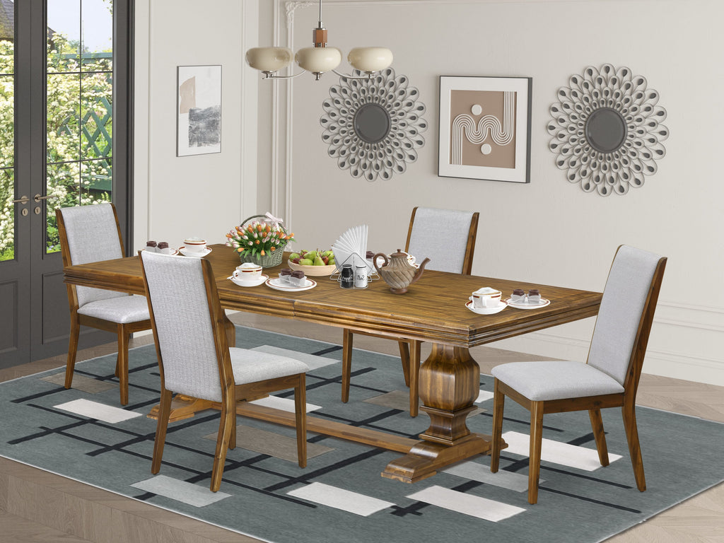 Luxe by East West Furniture NKLA5-AWA-05 5 Pieces Kitchen table set consists of a Rectangular Modern Dining Table and 4 Grey Linen Fabric Dining Room Chairs, Antique Walnut finish