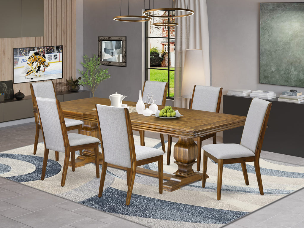 Luxe by East West Furniture NKLA7-AWA-05 7 Pieces Dining Room set includes a Rectangular Kitchen Table and 6 Grey Linen Fabric Dining Chairs, Antique Walnut finish
