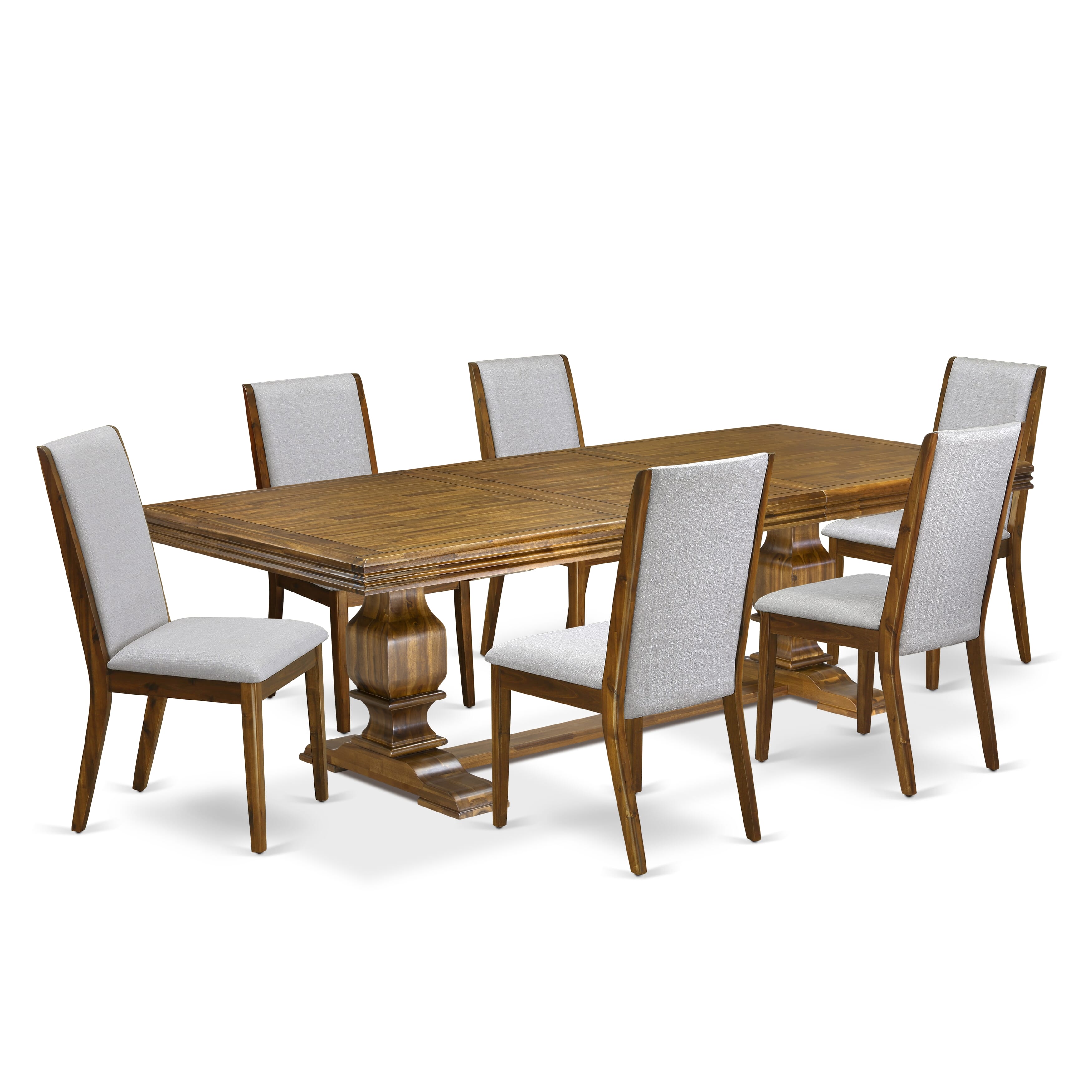 Luxe by East West Furniture NKLA7-AWA-05 7 Pieces Dining Room set includes a Rectangular Kitchen Table and 6 Grey Linen Fabric Dining Chairs, Antique Walnut finish