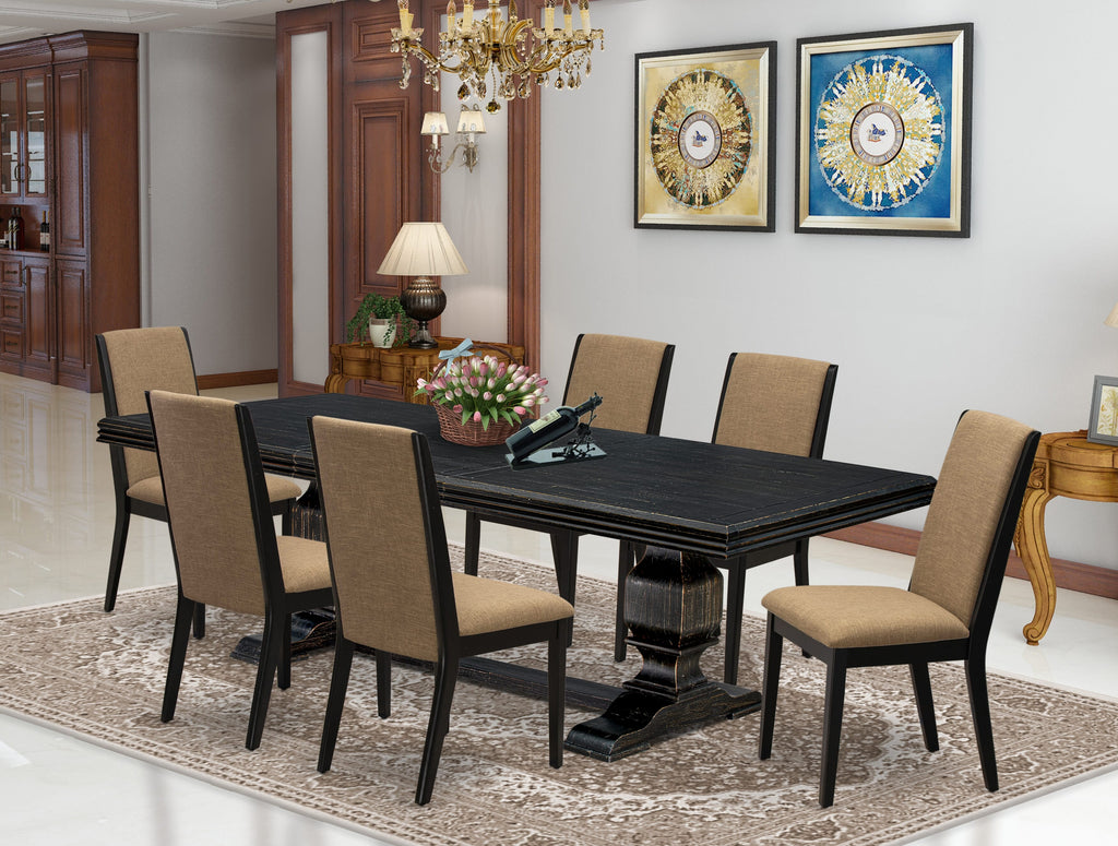 Luxe by East West Furniture NKLA7-SBB-47 7 Pieces Kitchen table Set includes a Rectangular Dining Table and 6 Light Sable Linen Fabric Kitchen Chairs with Black legs - Sand Blasting Black finish