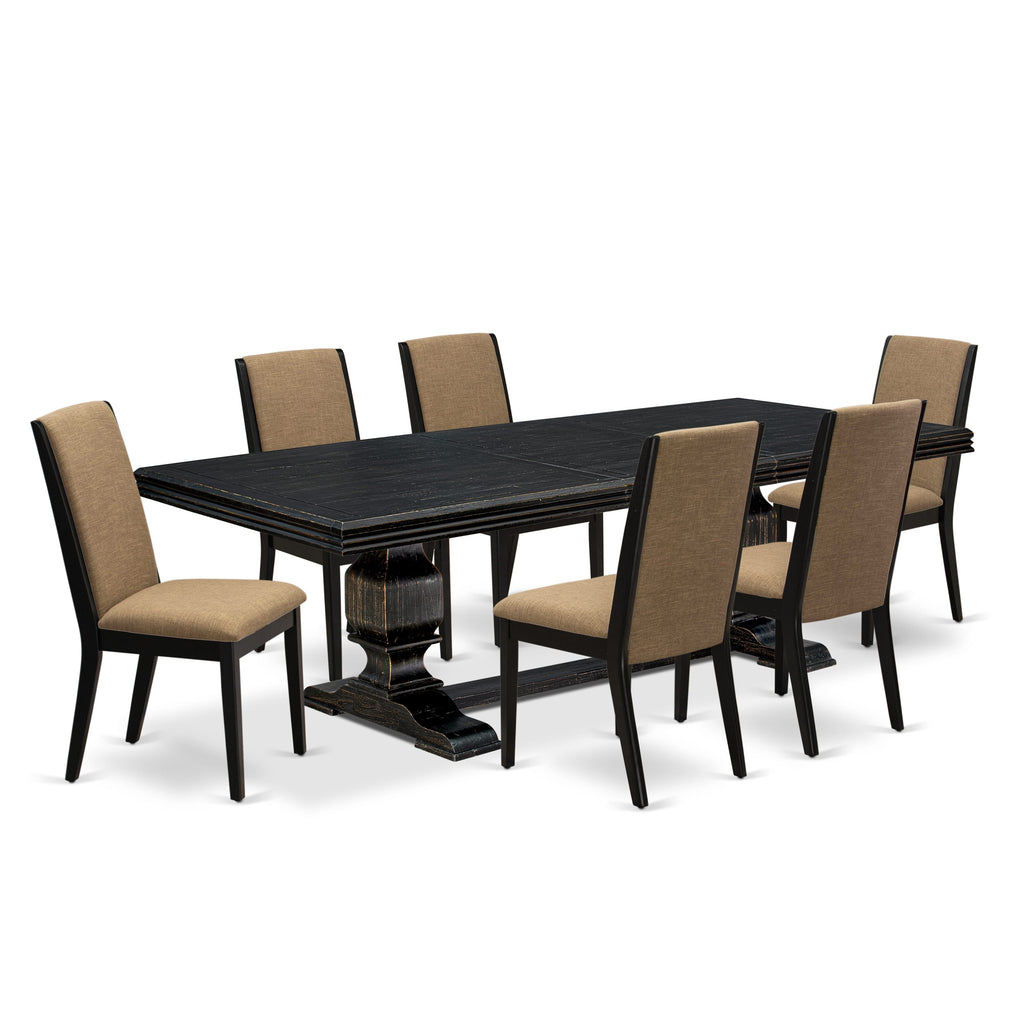 Luxe by East West Furniture NKLA7-SBB-47 7 Pieces Kitchen table Set includes a Rectangular Dining Table and 6 Light Sable Linen Fabric Kitchen Chairs with Black legs - Sand Blasting Black finish