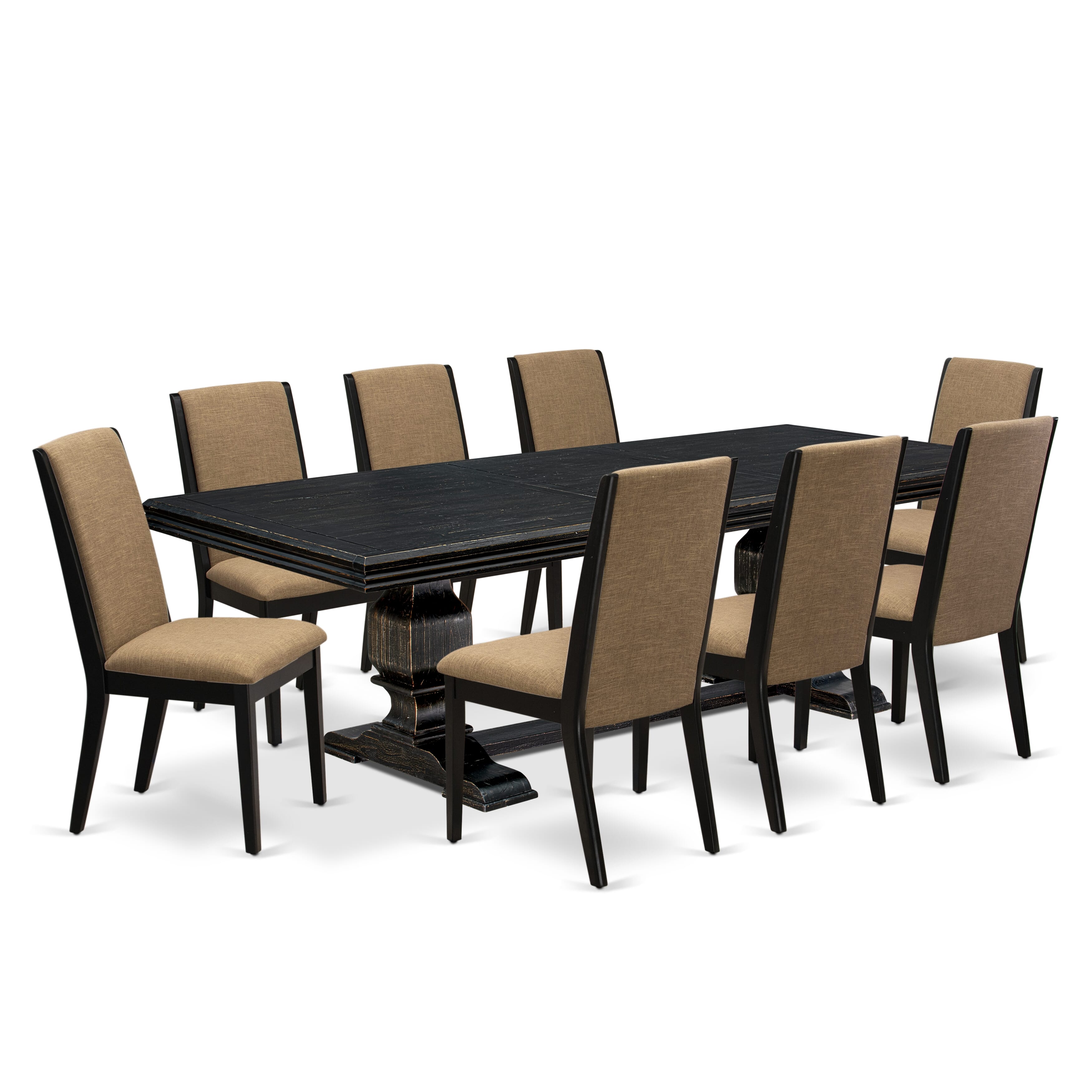 Luxe by East West Furniture NKLA9-SBB-47 9 Pieces Dining set consists of a Rectangular Kitchen Table and 8 Light Sable Linen Fabric Dining Chairs with Black legs - Sand Blasting Black finish
