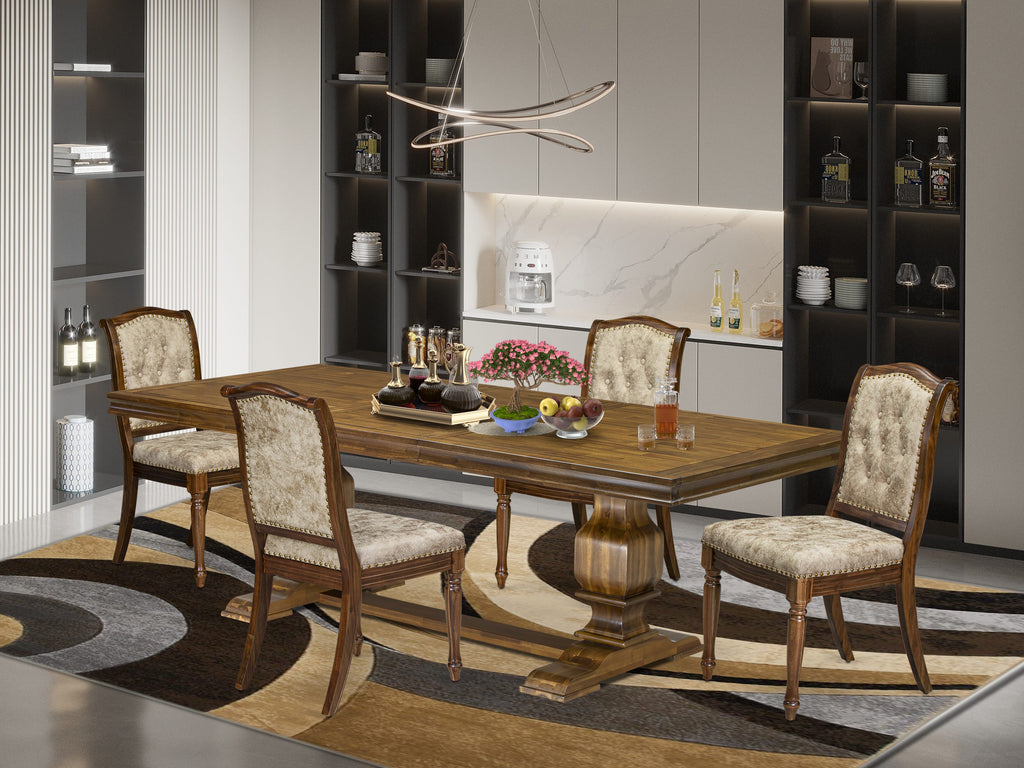 Luxe by East West Furniture NKMA5-AWA-36 5 Pieces Dining table set includes a Rectangular Kitchen Table and 4 Light Beige PU Leather Dining Room Chairs, Antique Walnut finish