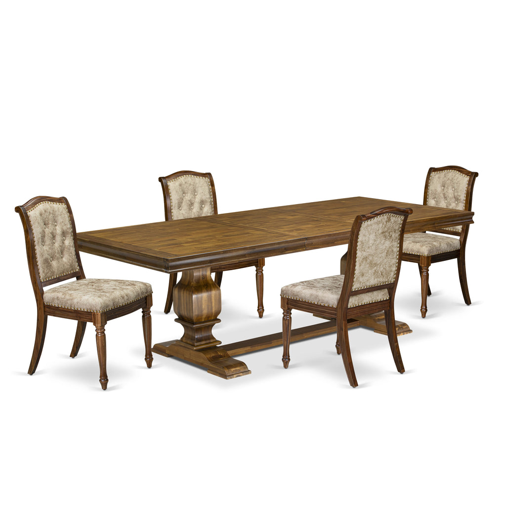 Luxe by East West Furniture NKMA5-AWA-36 5 Pieces Dining table set includes a Rectangular Kitchen Table and 4 Light Beige PU Leather Dining Room Chairs, Antique Walnut finish
