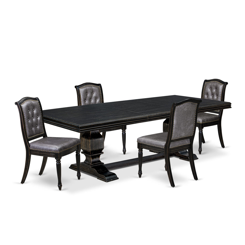 Luxe by East West Furniture - NKMA5-SBB-34 - 5-piece Dining Table Set consists of a Wooden Table and 4 Dark Grey PU Leather Dinning Chairs with Button Tufted Back - Sand Blasting Black Finish