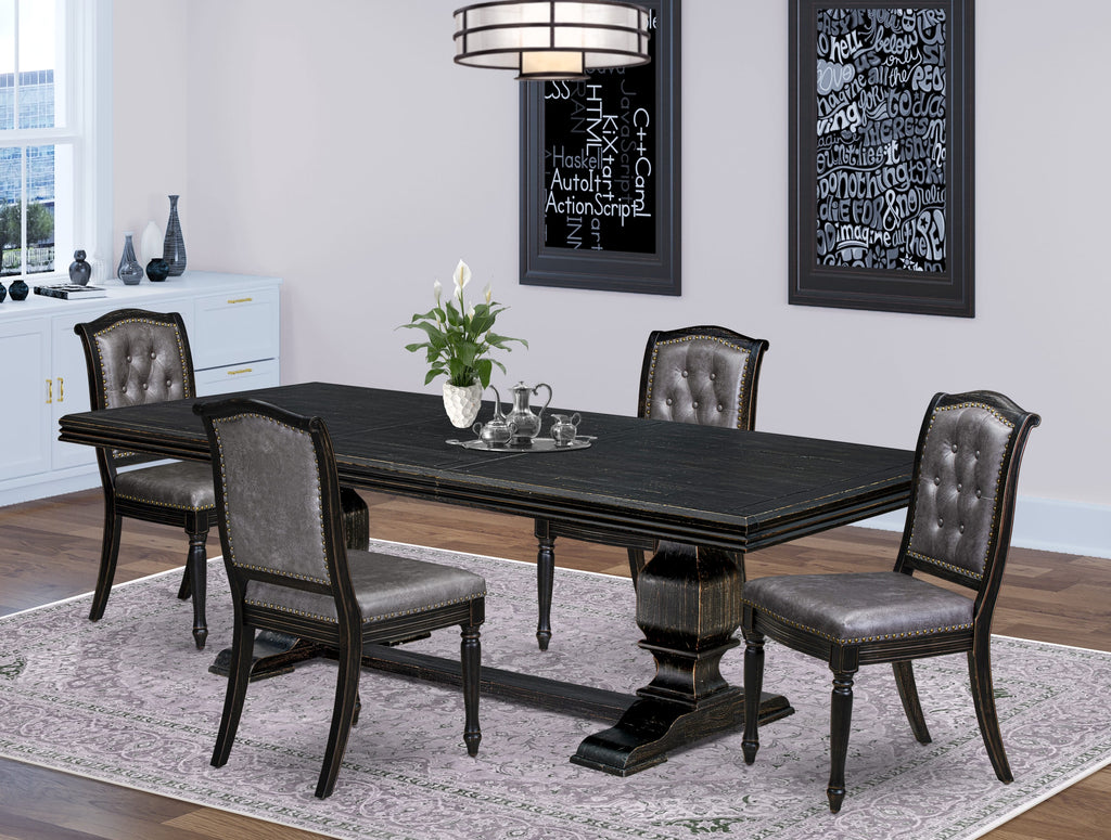 Luxe by East West Furniture - NKMA5-SBB-34 - 5-piece Dining Table Set consists of a Wooden Table and 4 Dark Grey PU Leather Dinning Chairs with Button Tufted Back - Sand Blasting Black Finish