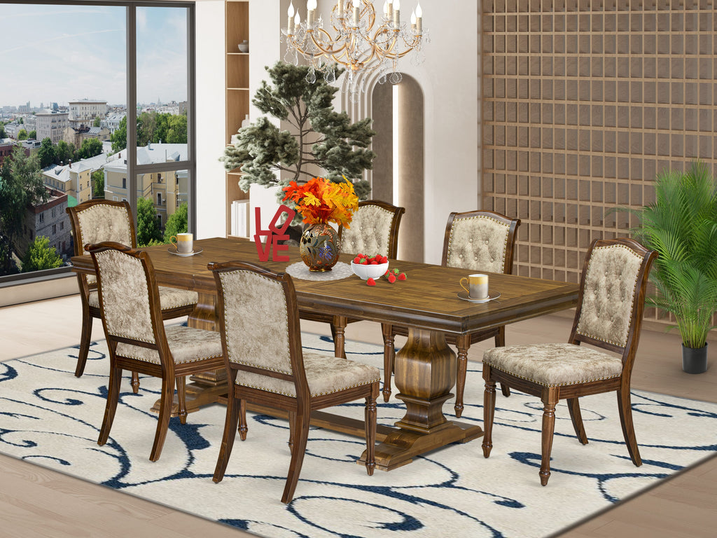 Luxe by East West Furniture NKMA7-AWA-36 7 Pieces Kitchen table set includes a Rectangular Dining Table and 6 Light Beige PU Leather Dinner Chairs, Antique Walnut finish