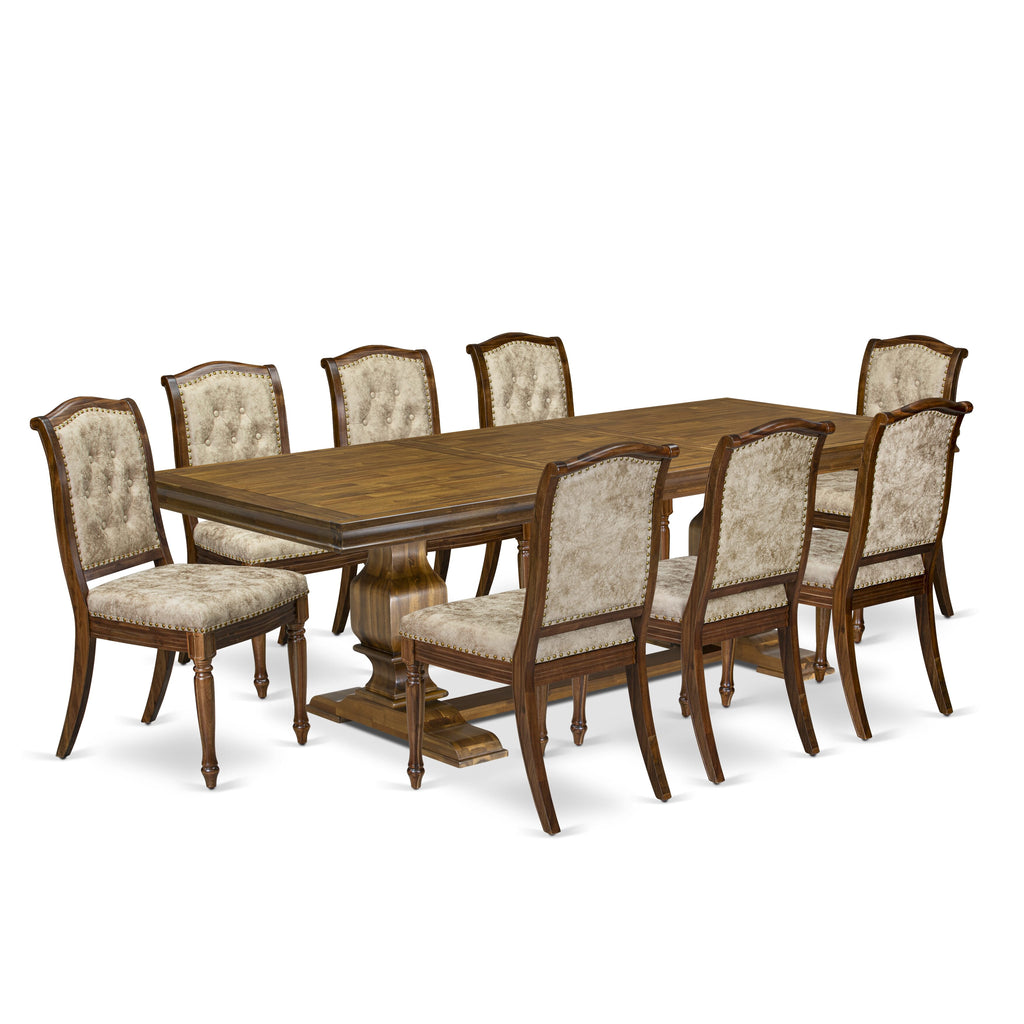 Luxe by East West Furniture NKMA9-AWA-36 9 Pieces Dining Room set includes a Rectangular Kitchen Table and 8 Light Beige PU Leather Modern Dining Chairs, Antique Walnut finish