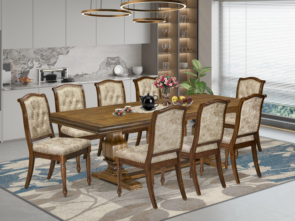 Luxe by East West Furniture NKMA9-AWA-36 9 Pieces Dining Room set includes a Rectangular Kitchen Table and 8 Light Beige PU Leather Modern Dining Chairs, Antique Walnut finish