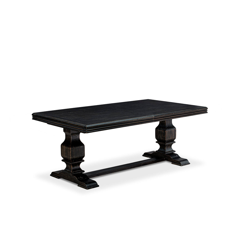 Luxe by East West Furniture - NKMA9-SBB-34 - 9-piece Dining Table Set consists of a Wooden Dining Table and 8 Dark Grey PU Leather Parsons Chairs with Button Tufted Back - Sand Blasting Black Finish