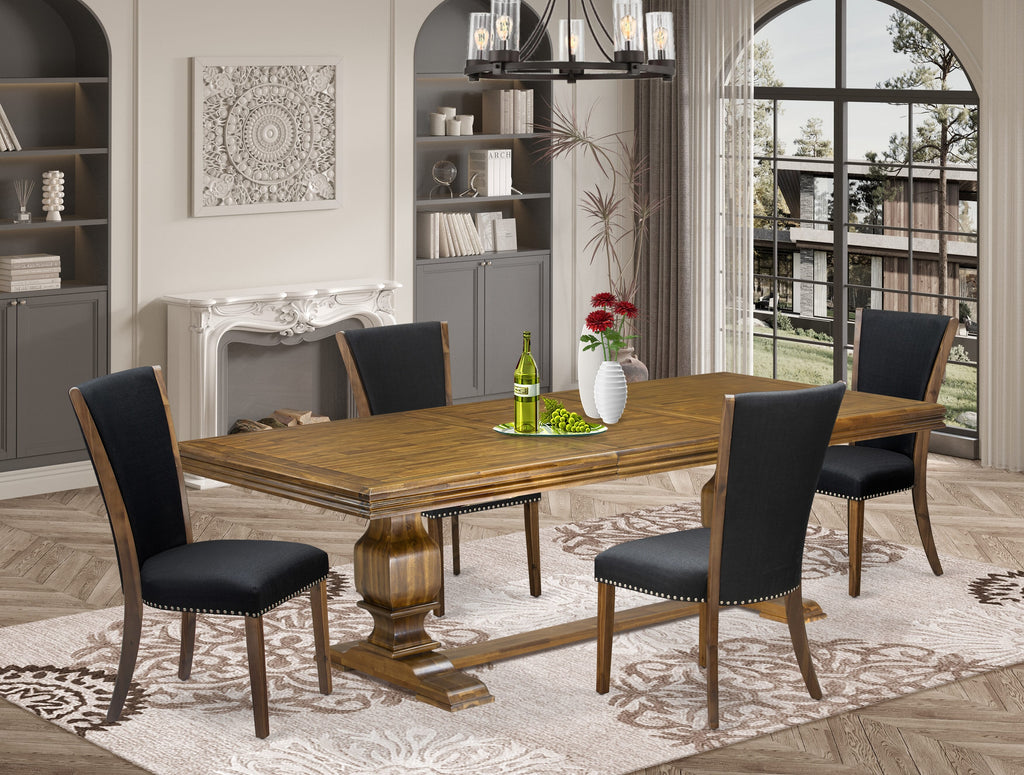 Luxe by East West Furniture NKVE5-AWA-24 5-piece Kitchen Table Set includes a Modern Dining Table and 4 Black Linen Fabric Dining room Chairs with Button tufted Back - Antique Walnut Finish