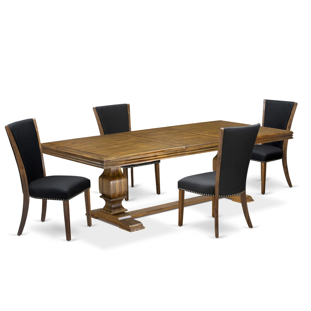 Luxe by East West Furniture NKVE5-AWA-24 5-piece Kitchen Table Set includes a Modern Dining Table and 4 Black Linen Fabric Dining room Chairs with Button tufted Back - Antique Walnut Finish