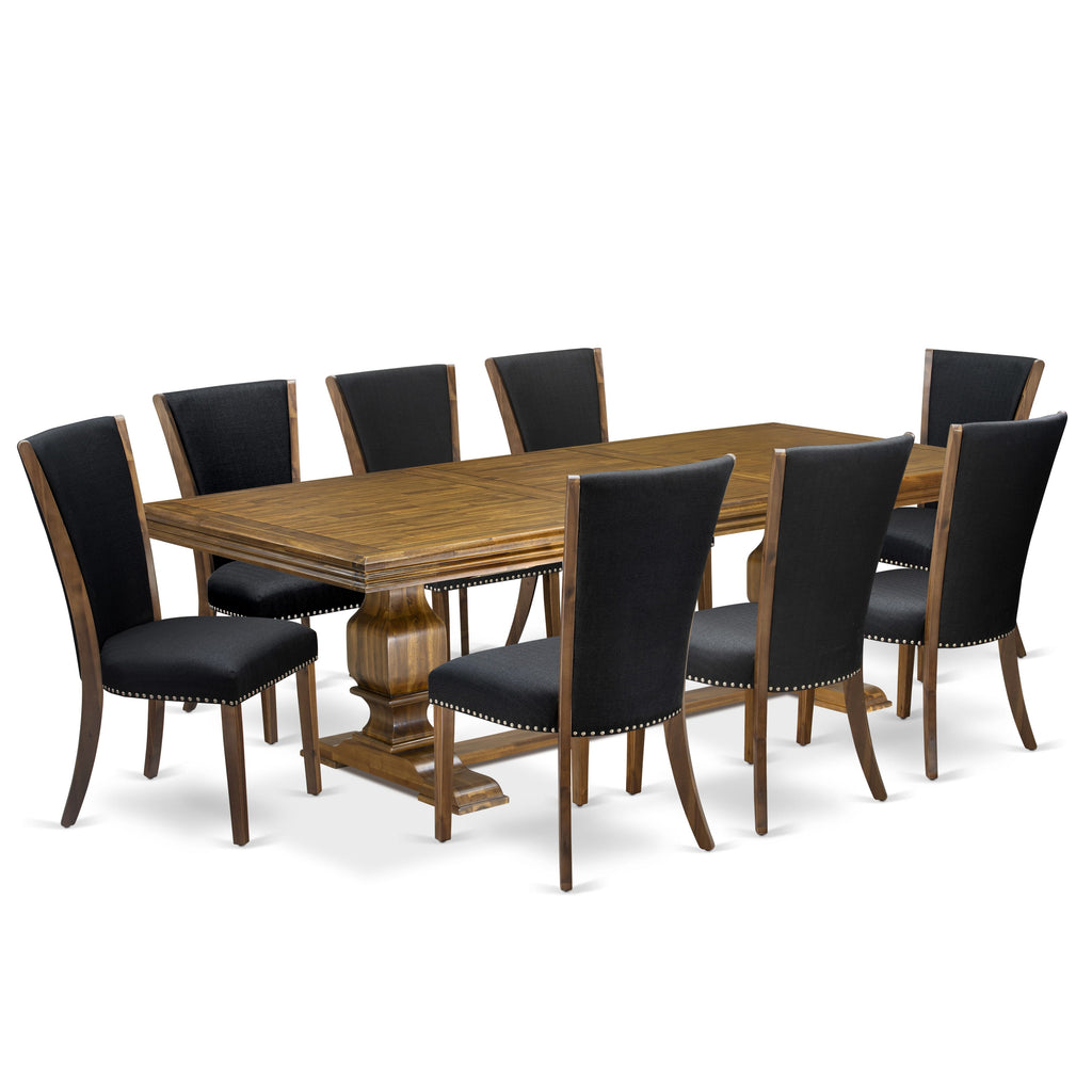 Luxe by East West Furniture NKVE9-AWA-24 9-piece Dining Table Set includes a Kitchen Table and 8 Black Linen Fabric Dining room Chairs with Button tufted Back - Antique Walnut Finish