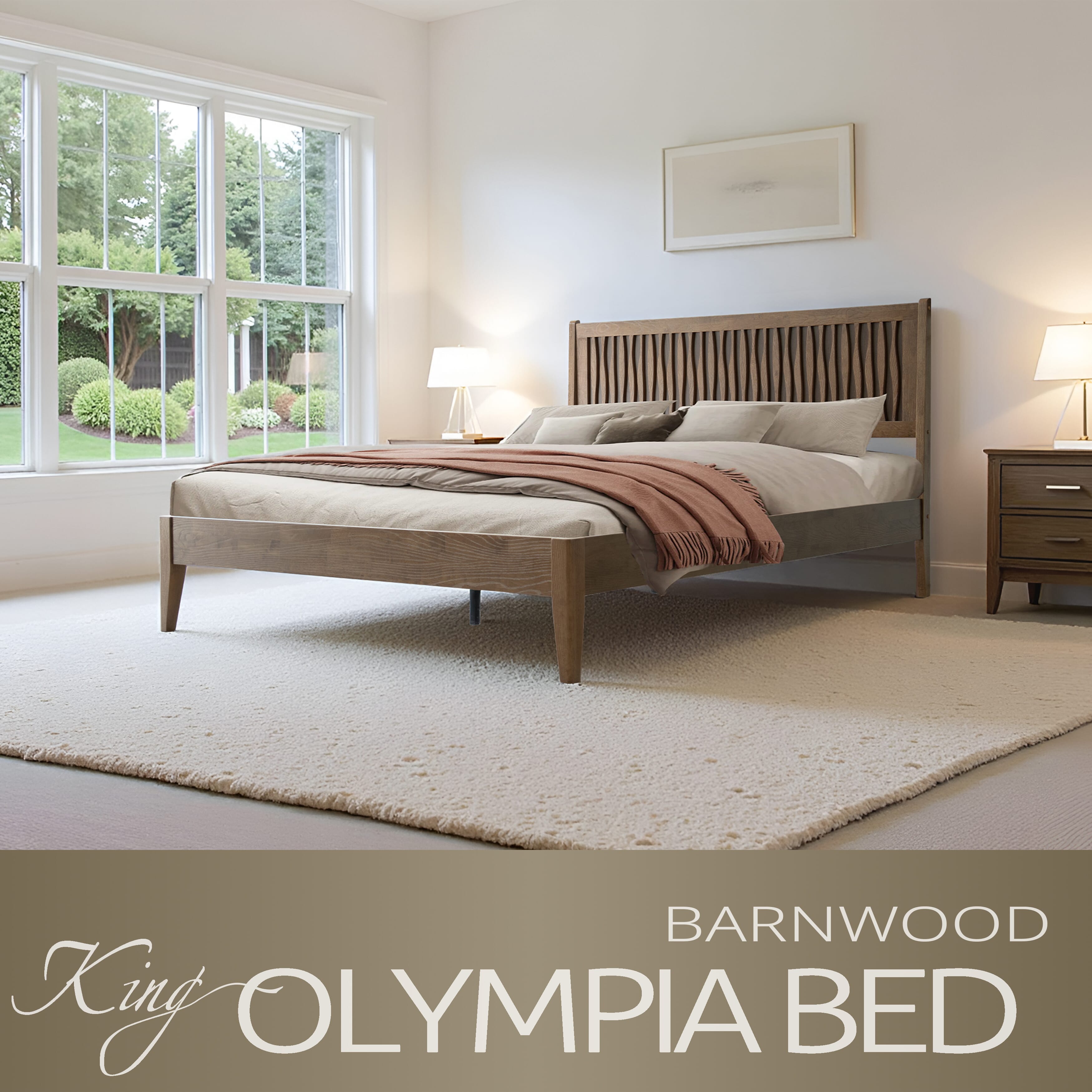 King Size Bed Frame, Solid Wood Platform Bed with Headboard & Footboard, 12 Sturdy Slatted, Central Metal Legs, Easy Assembly, Noise & Anti-Slip, No Box Spring Needed, Barnwood Finish, OLK-30