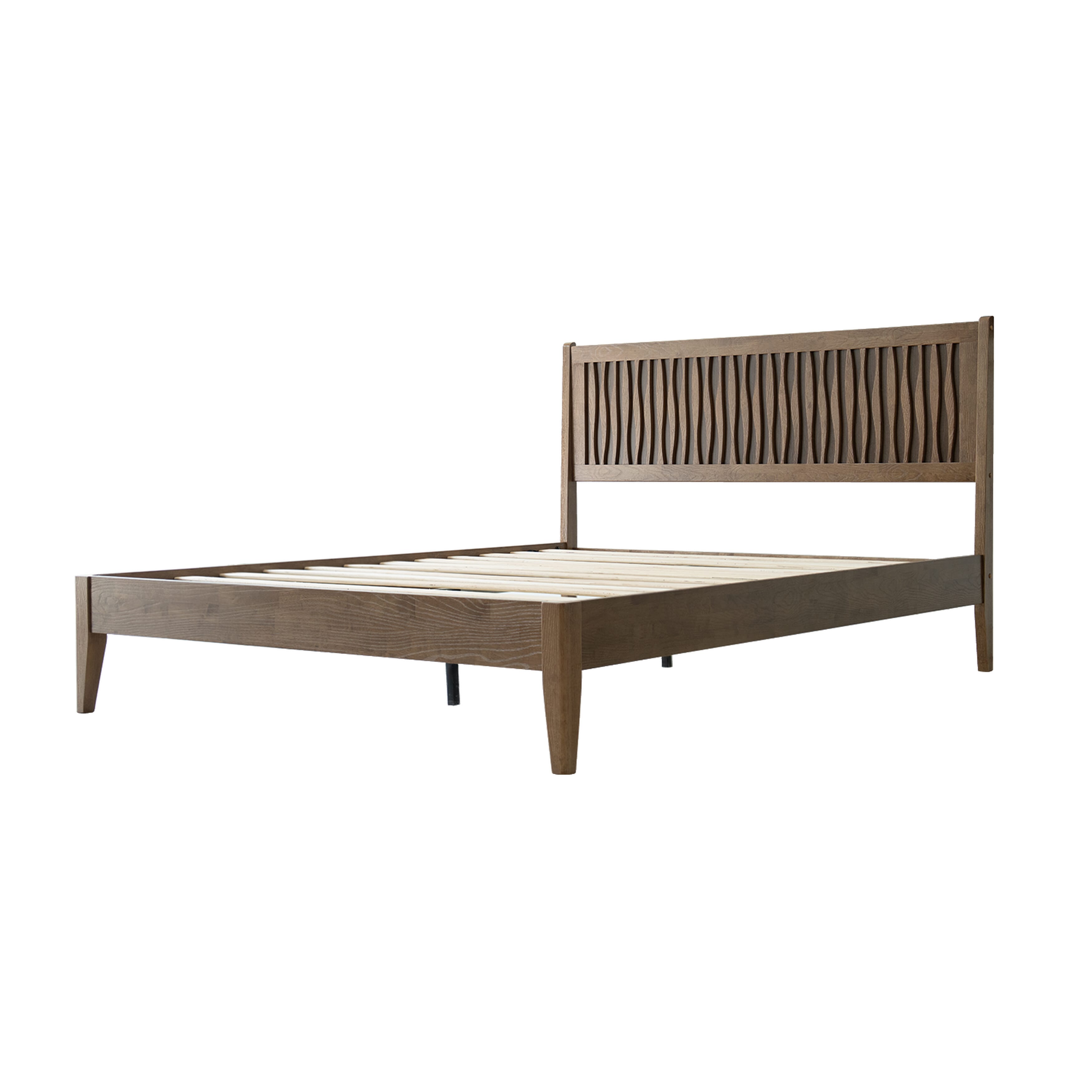 King Size Bed Frame, Solid Wood Platform Bed with Headboard & Footboard, 12 Sturdy Slatted, Central Metal Legs, Easy Assembly, Noise & Anti-Slip, No Box Spring Needed, Barnwood Finish, OLK-30