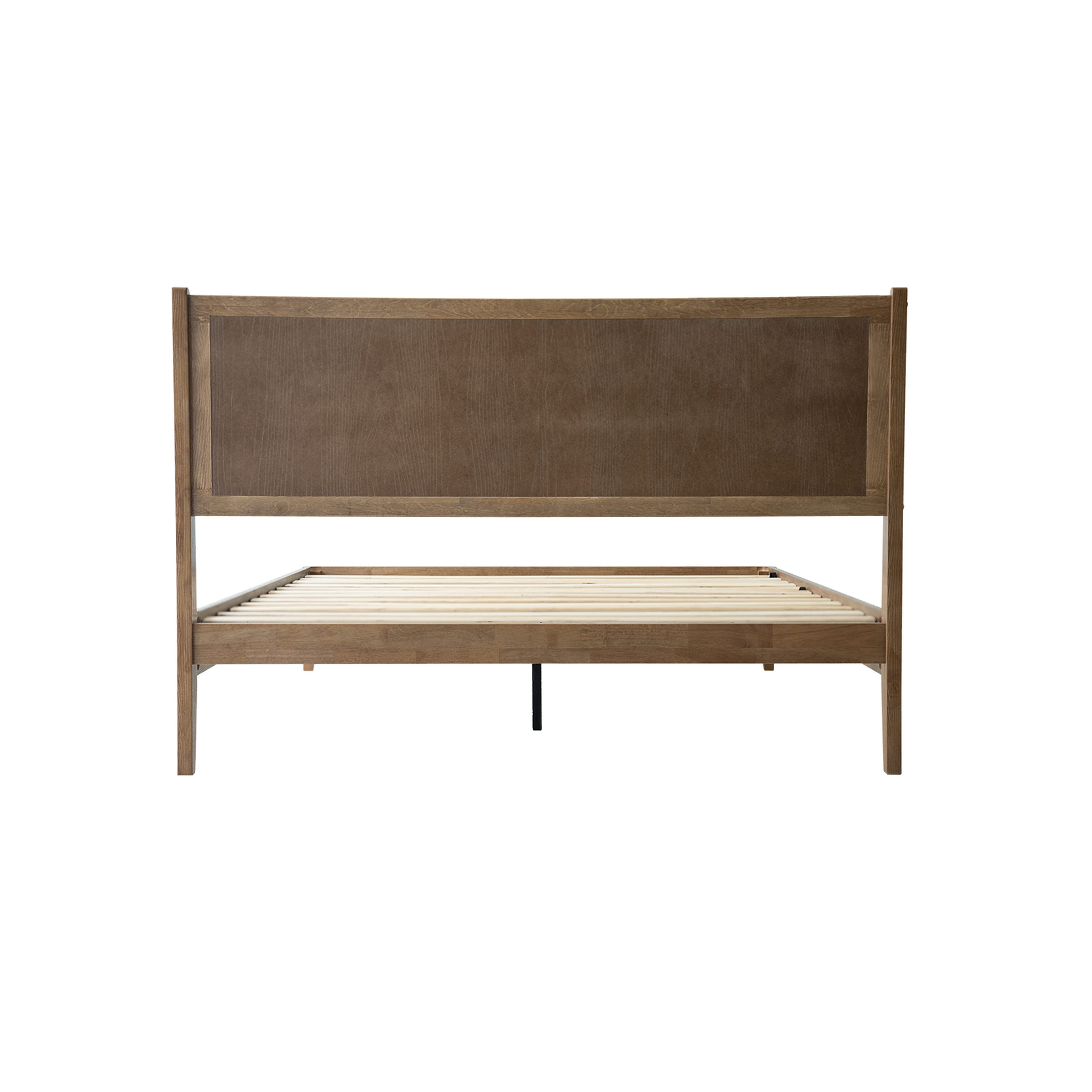King Size Bed Frame, Solid Wood Platform Bed with Headboard & Footboard, 12 Sturdy Slatted, Central Metal Legs, Easy Assembly, Noise & Anti-Slip, No Box Spring Needed, Barnwood Finish, OLK-30