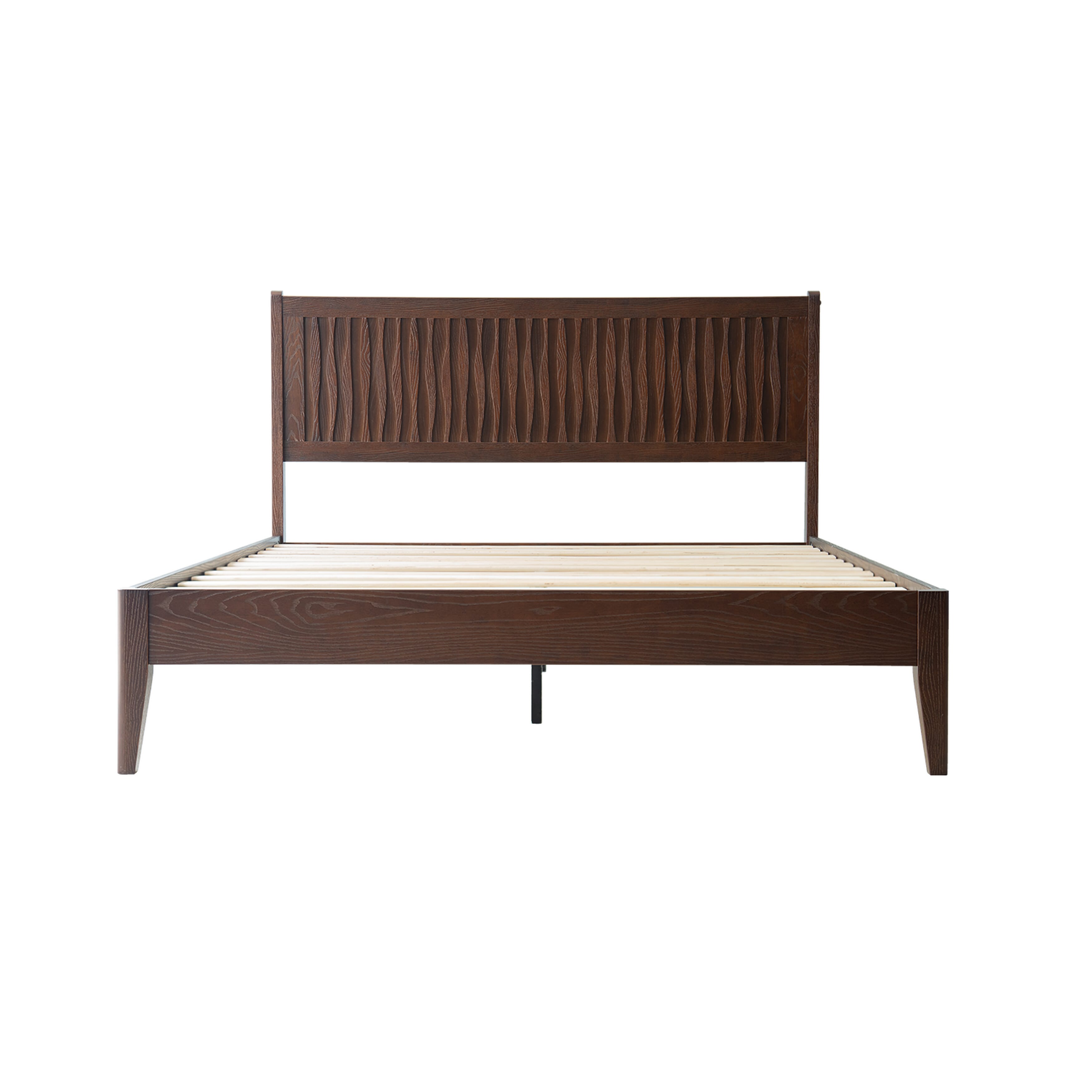 King Size Solid Wood Platform Bed Frame with Headboard & Footboard, 12 Sturdy Slats, Center Metal Legs, Under-Bed Storage, Anti-Noise & Slip-Free, Easy Assembly, Dark Roast Oak Finish, OLK-32