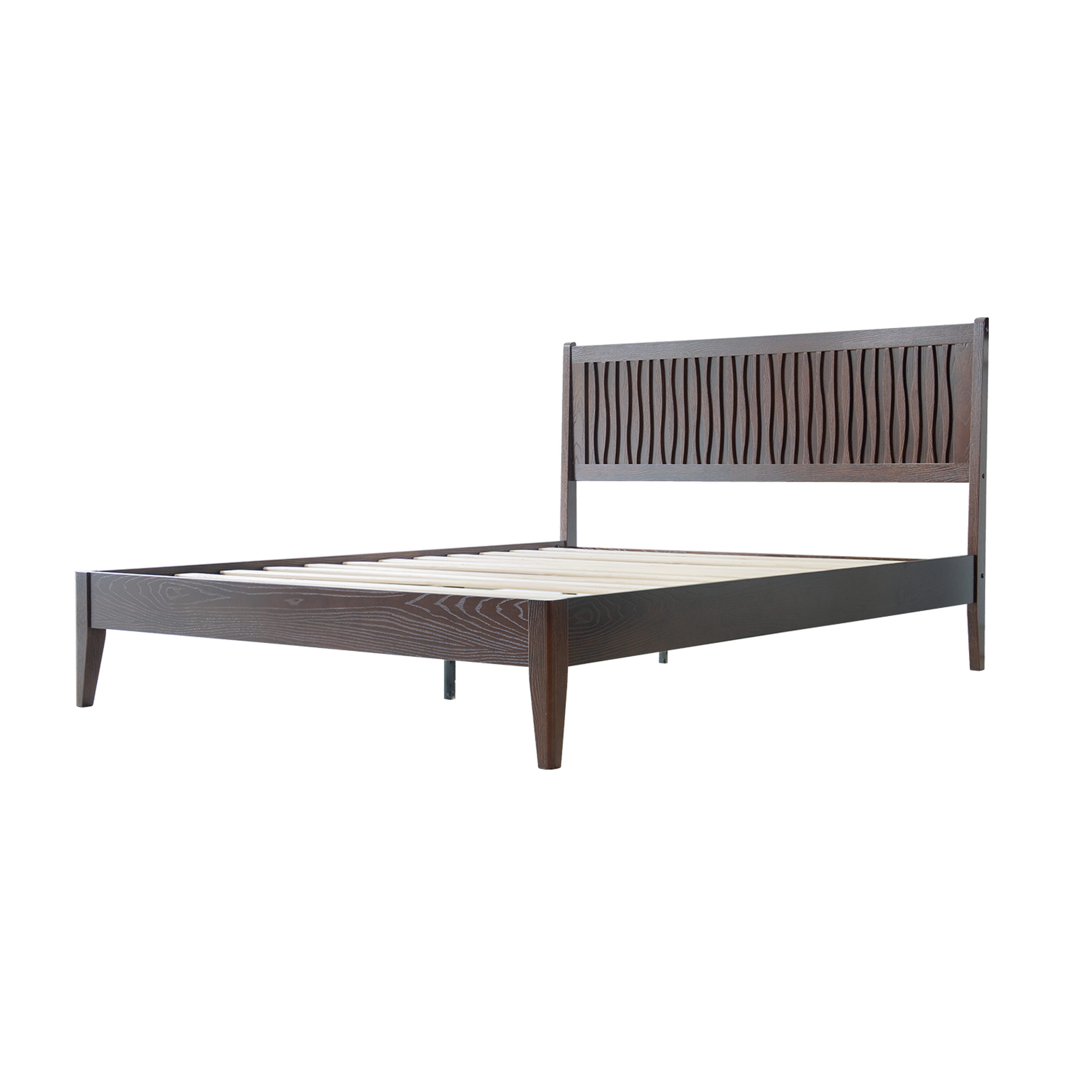 King Size Solid Wood Platform Bed Frame with Headboard & Footboard, 12 Sturdy Slats, Center Metal Legs, Under-Bed Storage, Anti-Noise & Slip-Free, Easy Assembly, Dark Roast Oak Finish, OLK-32