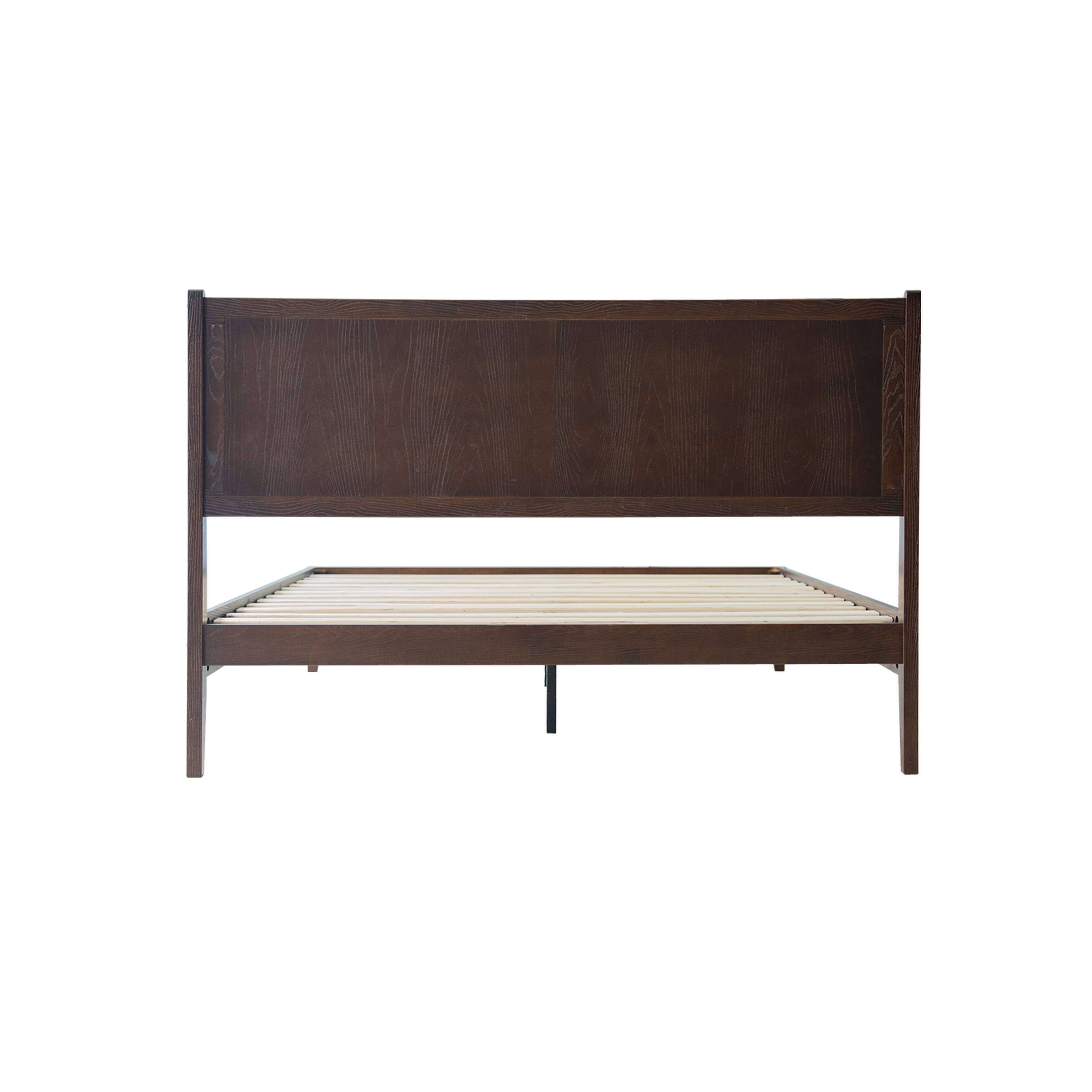 King Size Solid Wood Platform Bed Frame with Headboard & Footboard, 12 Sturdy Slats, Center Metal Legs, Under-Bed Storage, Anti-Noise & Slip-Free, Easy Assembly, Dark Roast Oak Finish, OLK-32