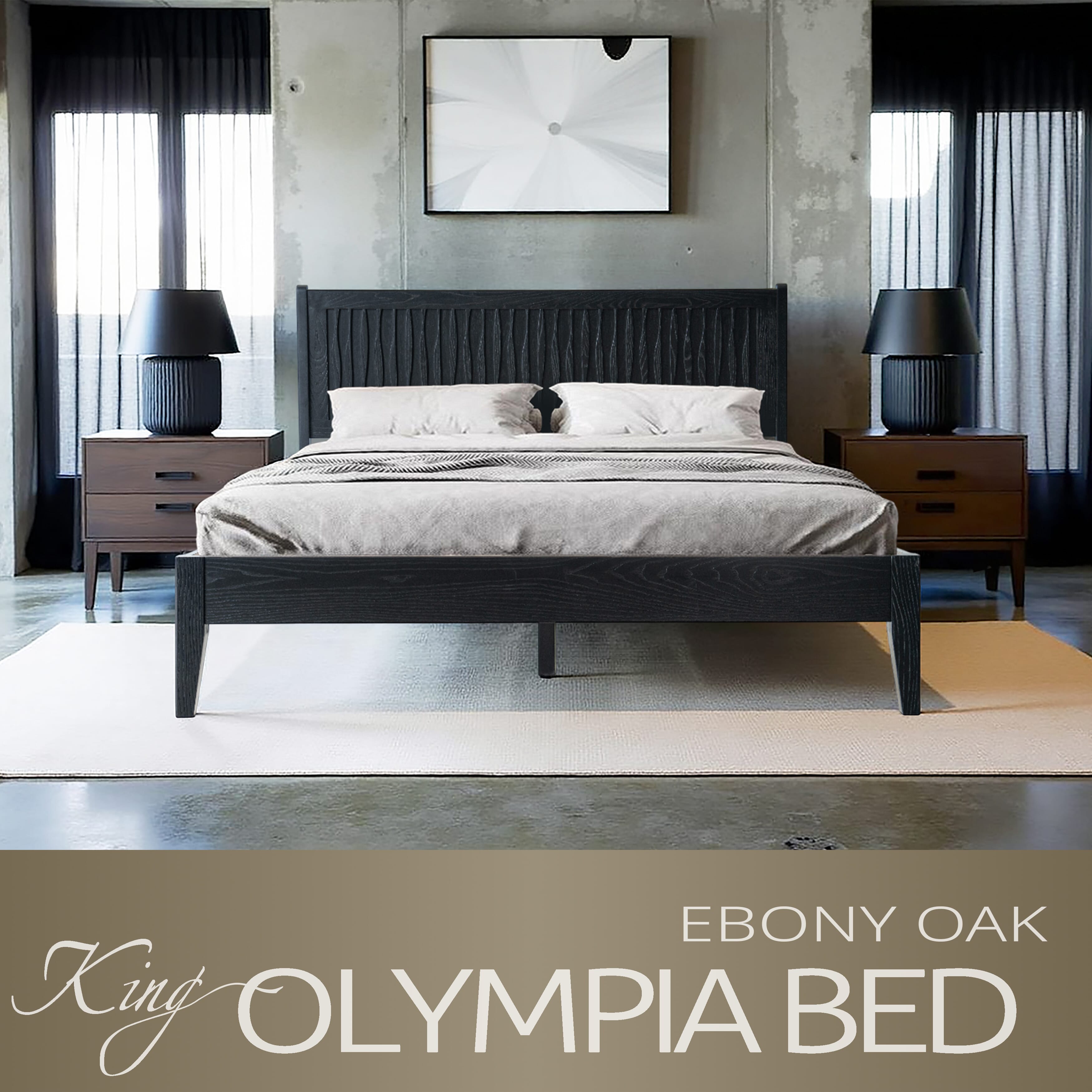 King Size Platform Bed Frame, Solid Wood Bed with Headboard & Footboard, 12 Sturdy Slats with Center Metal Legs, No Box Spring Needed, Noise-Free & Anti-Slip, Easy Assembly, Ebony Oak Finish, OLK-35