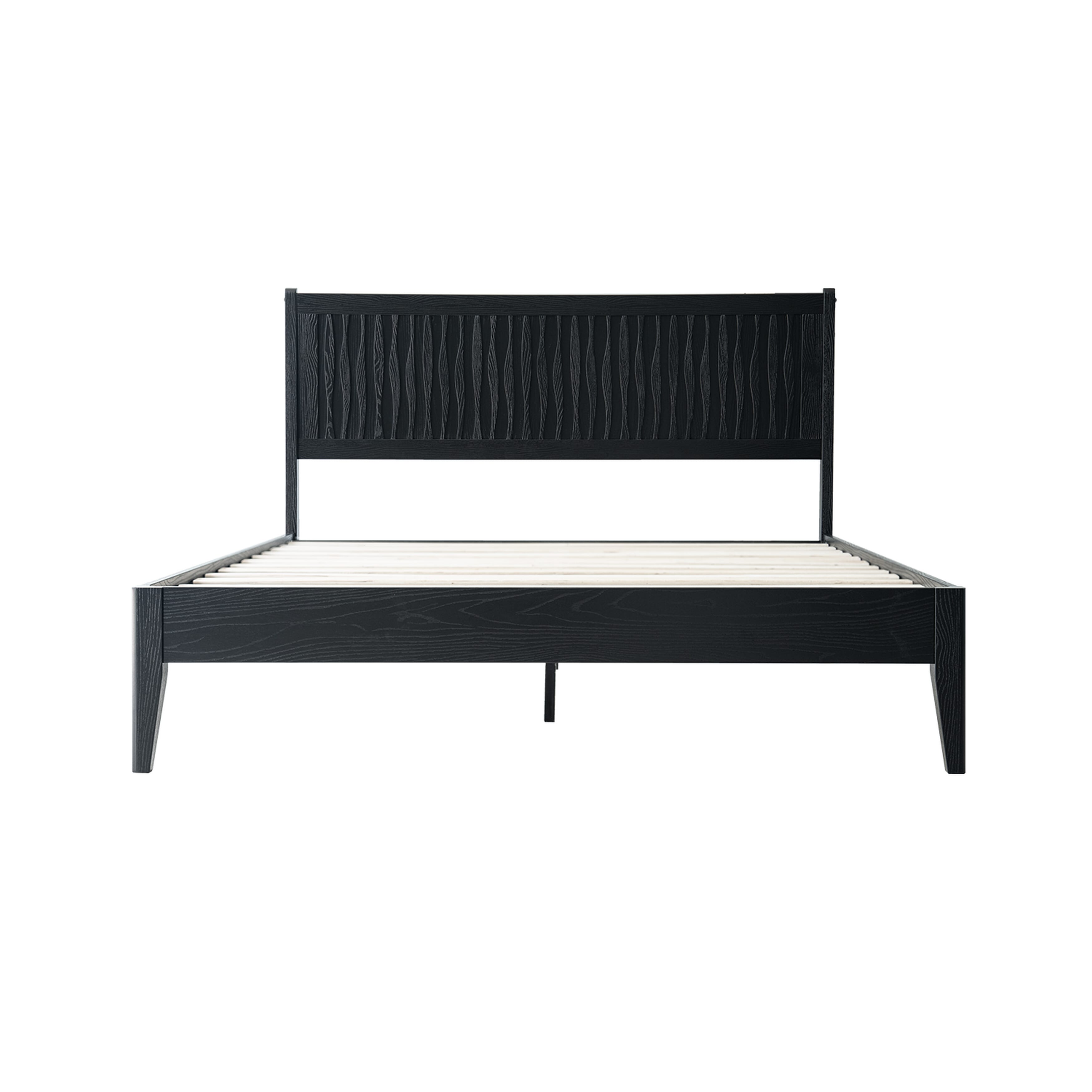 King Size Platform Bed Frame, Solid Wood Bed with Headboard & Footboard, 12 Sturdy Slats with Center Metal Legs, No Box Spring Needed, Noise-Free & Anti-Slip, Easy Assembly, Ebony Oak Finish, OLK-35