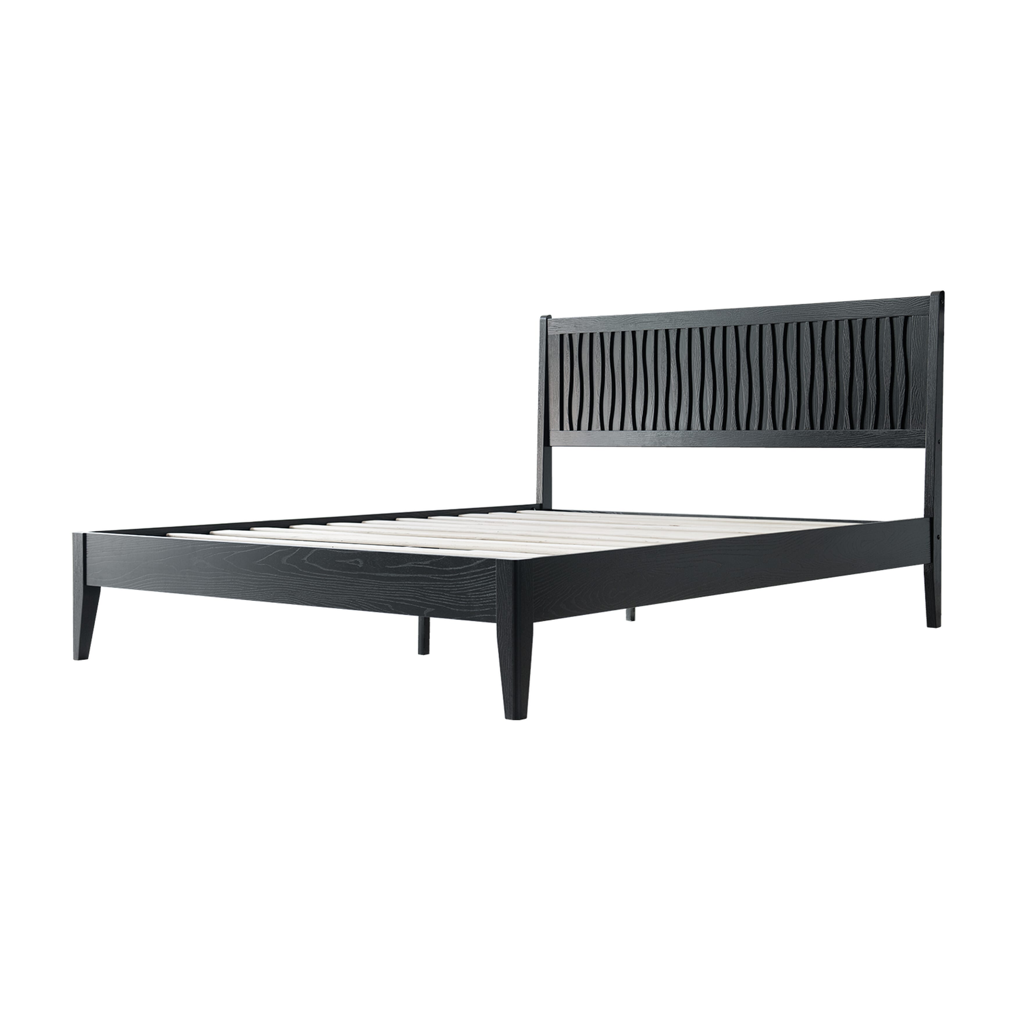 King Size Platform Bed Frame, Solid Wood Bed with Headboard & Footboard, 12 Sturdy Slats with Center Metal Legs, No Box Spring Needed, Noise-Free & Anti-Slip, Easy Assembly, Ebony Oak Finish, OLK-35