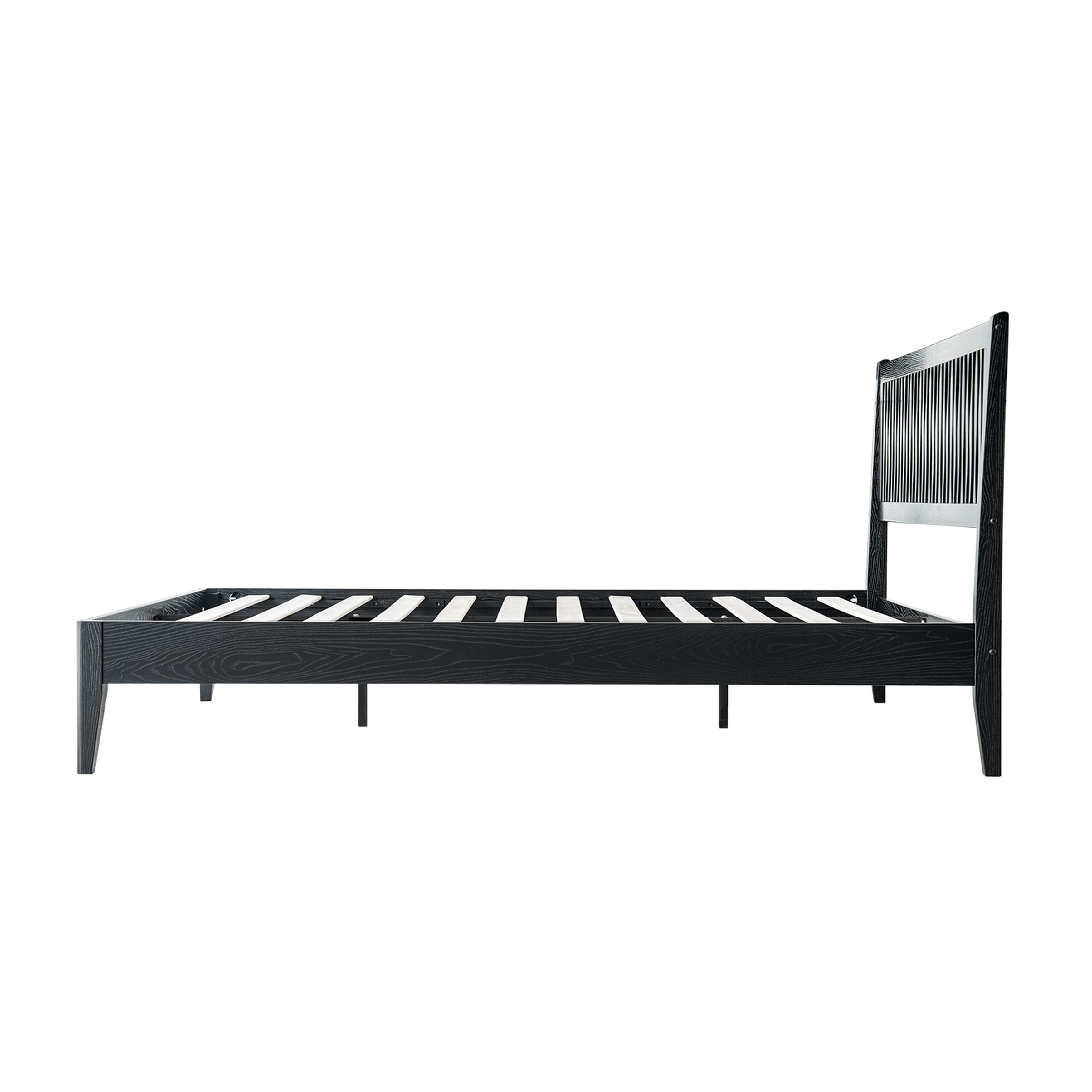 King Size Platform Bed Frame, Solid Wood Bed with Headboard & Footboard, 12 Sturdy Slats with Center Metal Legs, No Box Spring Needed, Noise-Free & Anti-Slip, Easy Assembly, Ebony Oak Finish, OLK-35