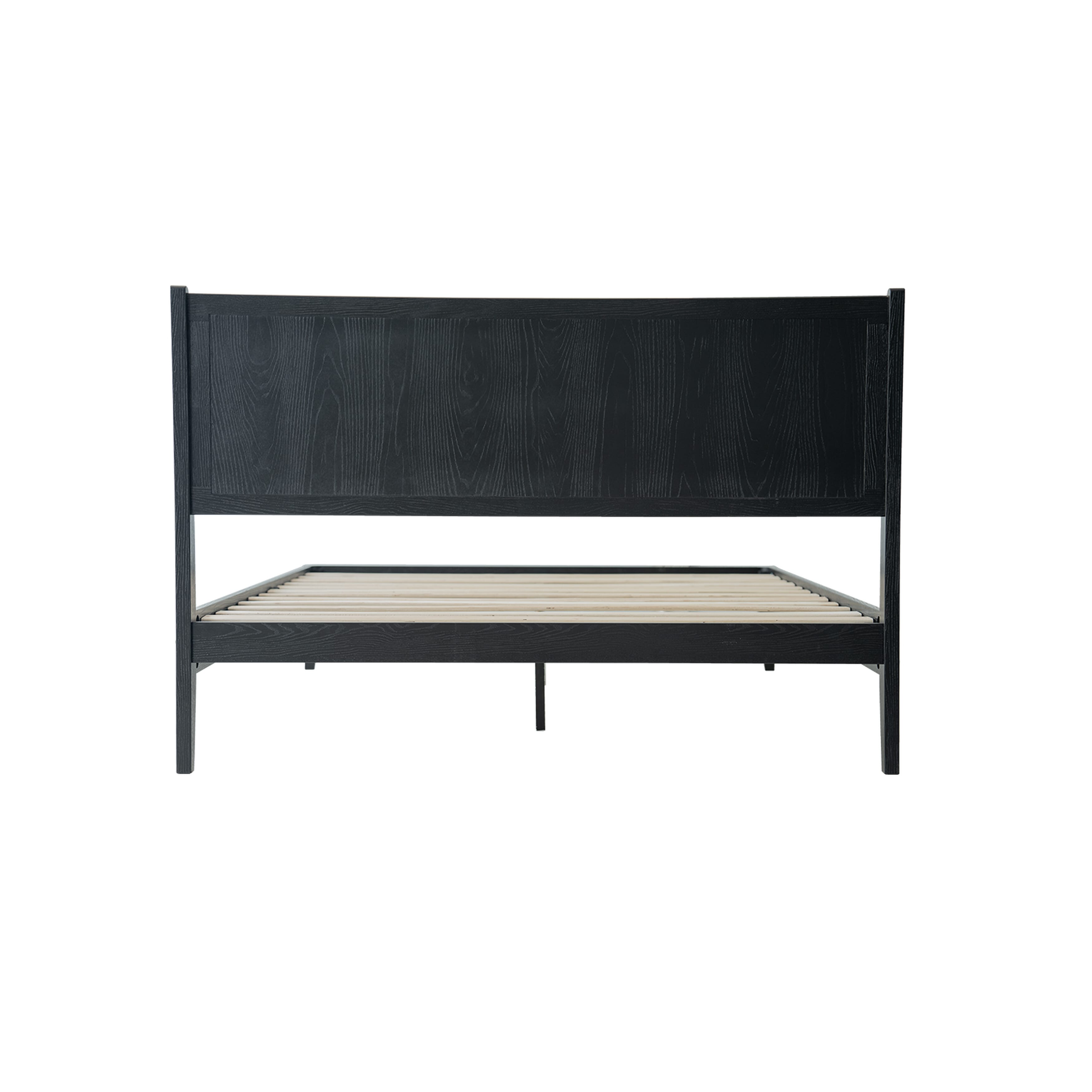 King Size Platform Bed Frame, Solid Wood Bed with Headboard & Footboard, 12 Sturdy Slats with Center Metal Legs, No Box Spring Needed, Noise-Free & Anti-Slip, Easy Assembly, Ebony Oak Finish, OLK-35