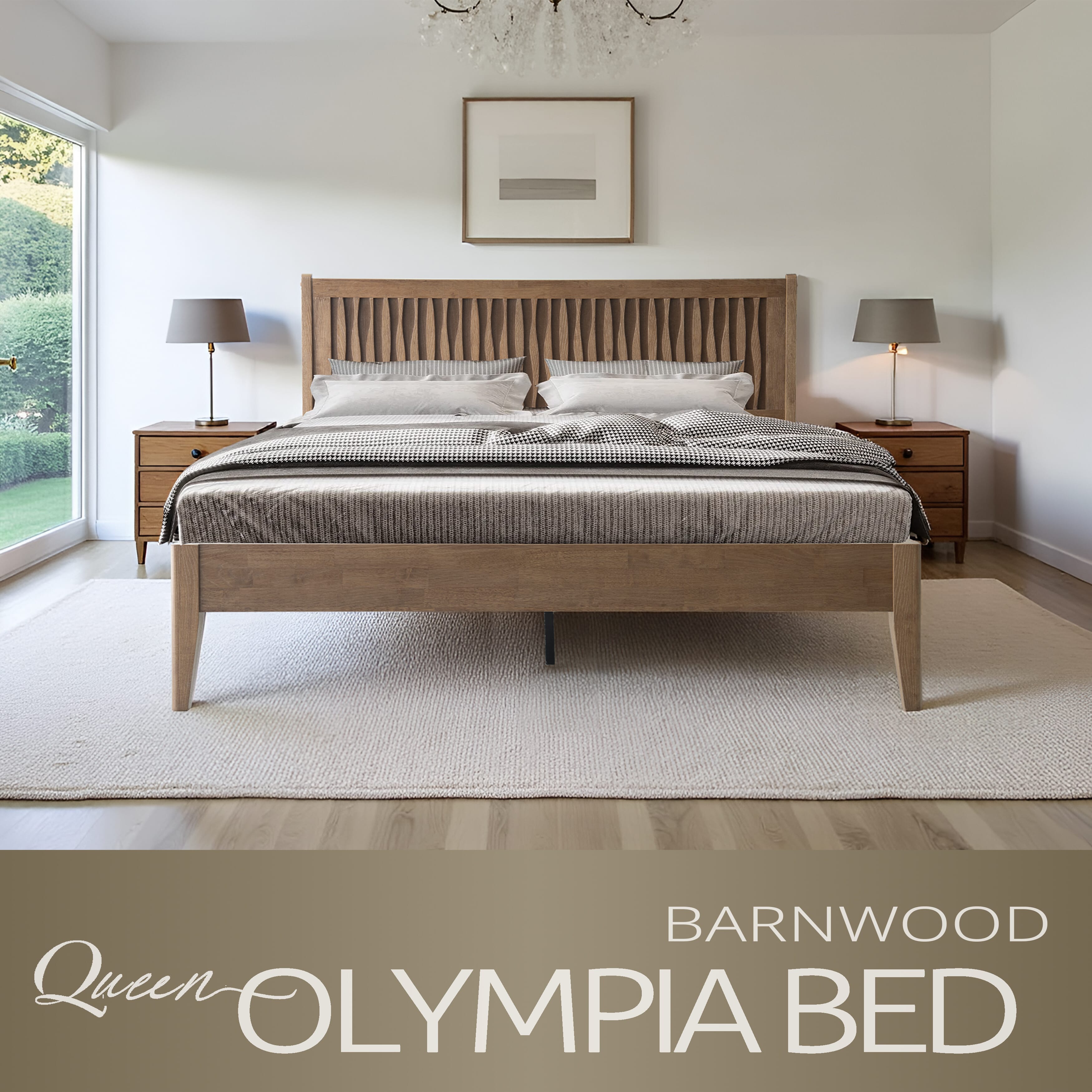 Queen Size Bed Frame with Headboard & Footboard Solid Wood Platform Bed, Metal Legs, 12 Sturdy Slatted Structure, No Box Spring Needed, Anti-Noise & Slip-Free, Easy Assembly, Barnwood Finish, OLQ-30