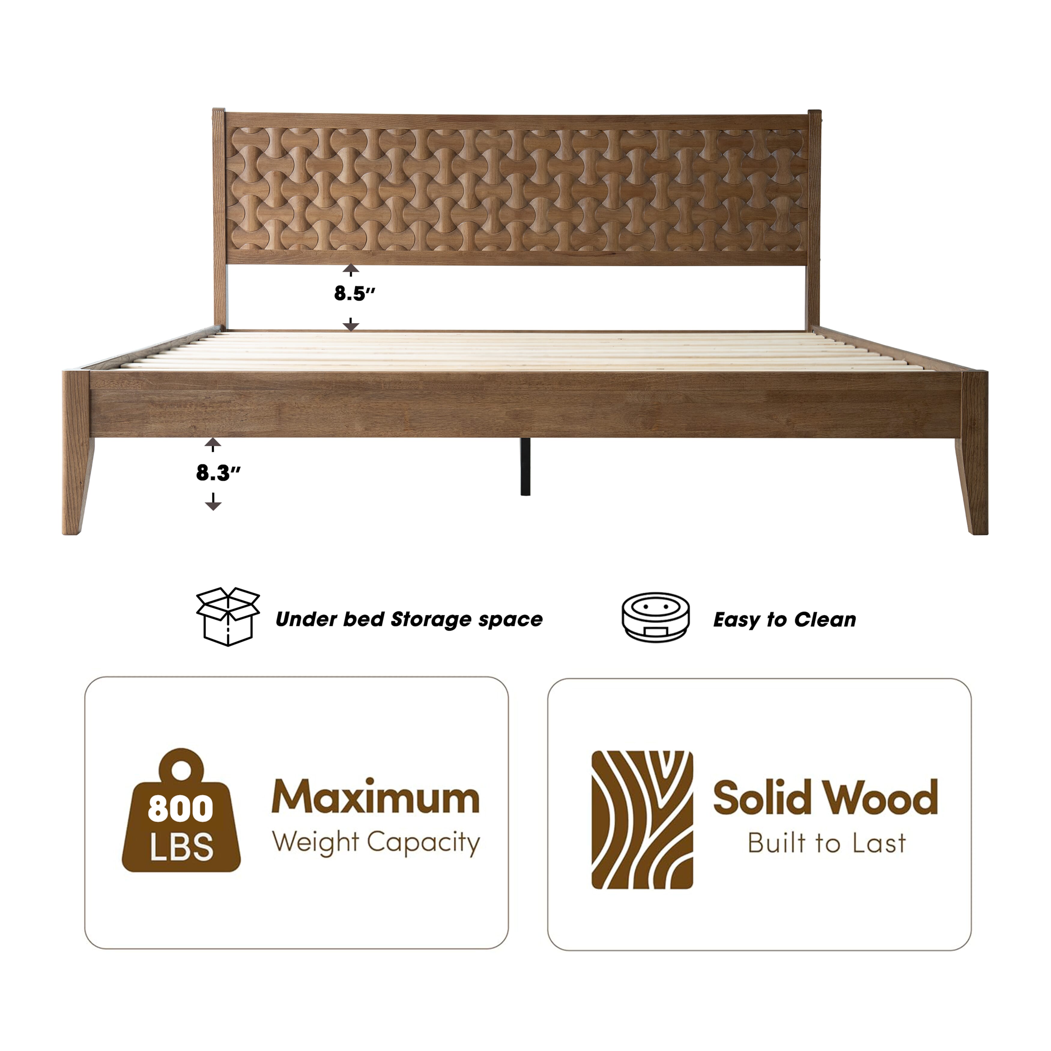 King Size Platform Bed Frame with Solid Wood Headboard & Footboard, 12 Stable Slatted Structure, Center Metal Legs, No Box Spring Needed, Anti-Slip & Noise-Free, Easy Assembly, Barnwood Finish, ORK-30