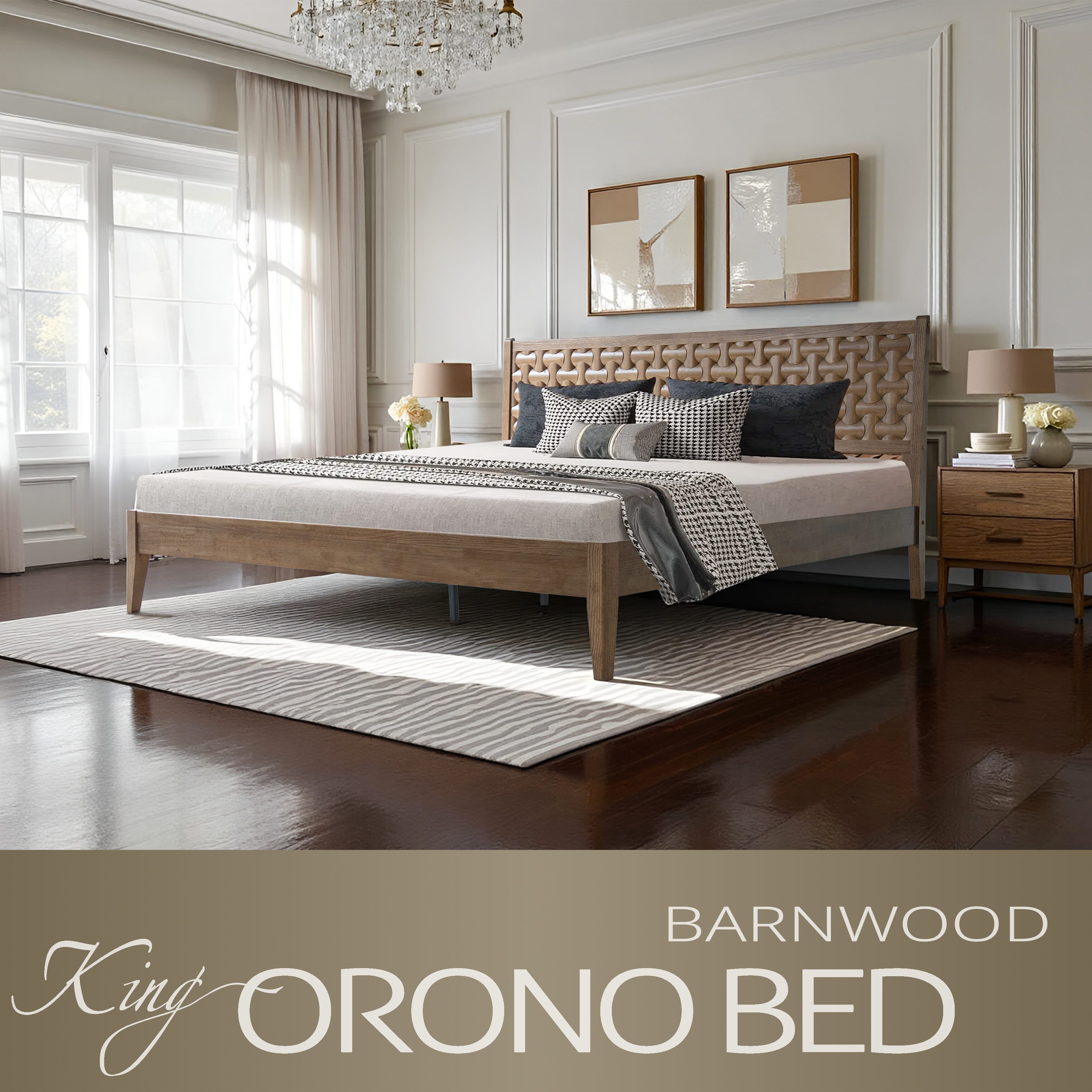 King Size Platform Bed Frame with Solid Wood Headboard & Footboard, 12 Stable Slatted Structure, Center Metal Legs, No Box Spring Needed, Anti-Slip & Noise-Free, Easy Assembly, Barnwood Finish, ORK-30