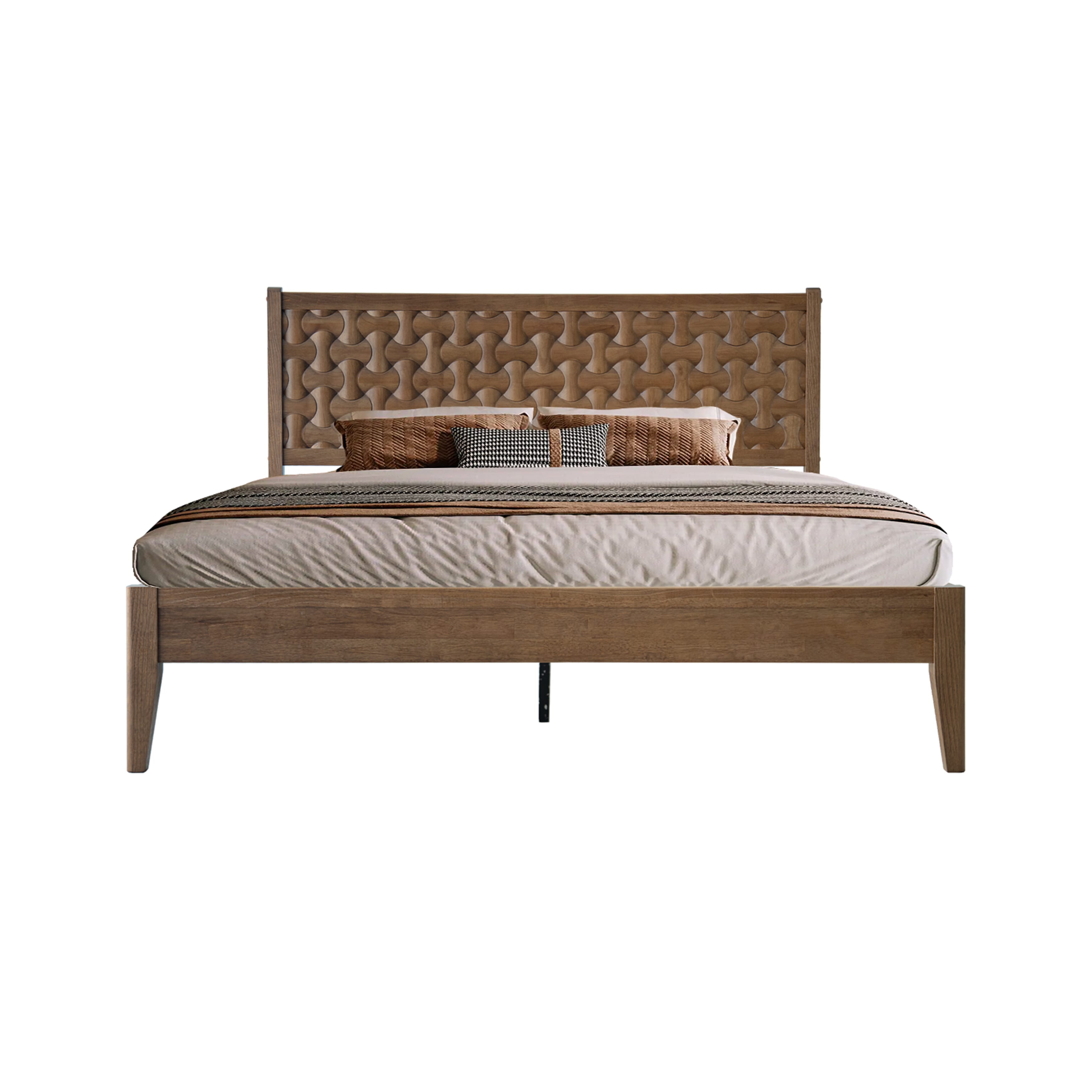 King Size Platform Bed Frame with Solid Wood Headboard & Footboard, 12 Stable Slatted Structure, Center Metal Legs, No Box Spring Needed, Anti-Slip & Noise-Free, Easy Assembly, Barnwood Finish, ORK-30