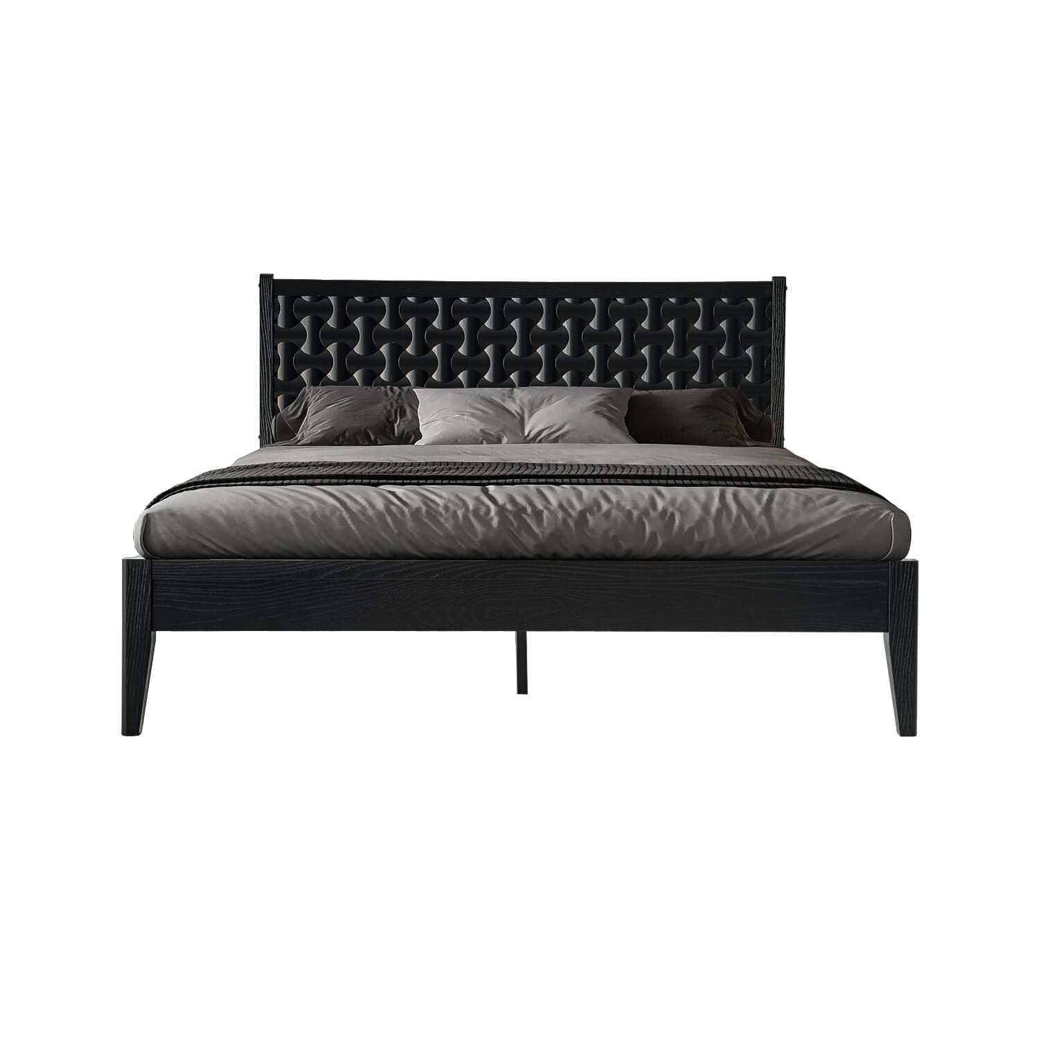King Size Bed Frame, Solid Wood Platform Bed with Headboard & Footboard, 12 Sturdy Slatted, Central Metal Legs, Easy Assembly, Anti-Slip & Noise-Free, No Box Spring Needed, Ebony Oak Finish, ORK-35