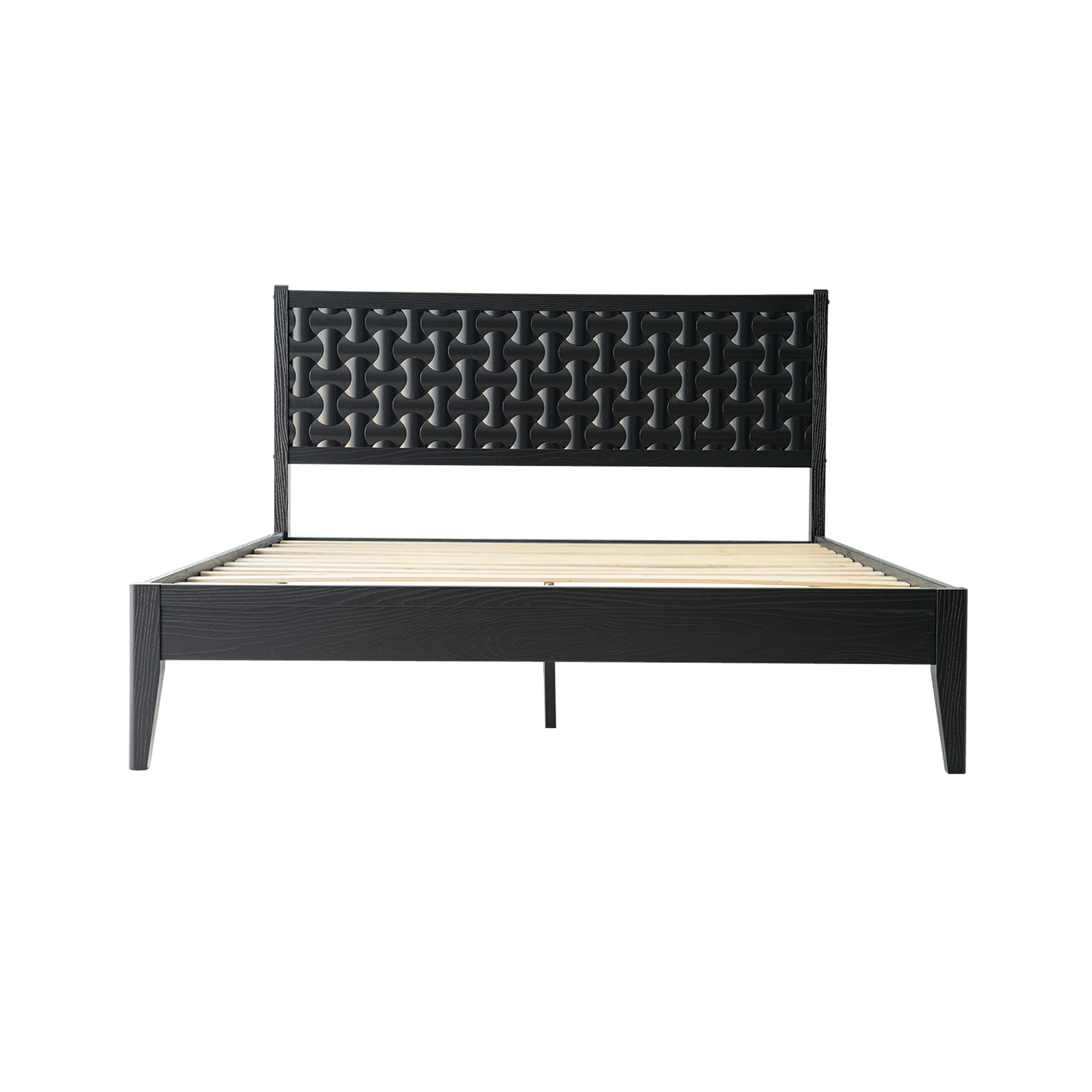 King Size Bed Frame, Solid Wood Platform Bed with Headboard & Footboard, 12 Sturdy Slatted, Central Metal Legs, Easy Assembly, Anti-Slip & Noise-Free, No Box Spring Needed, Ebony Oak Finish, ORK-35