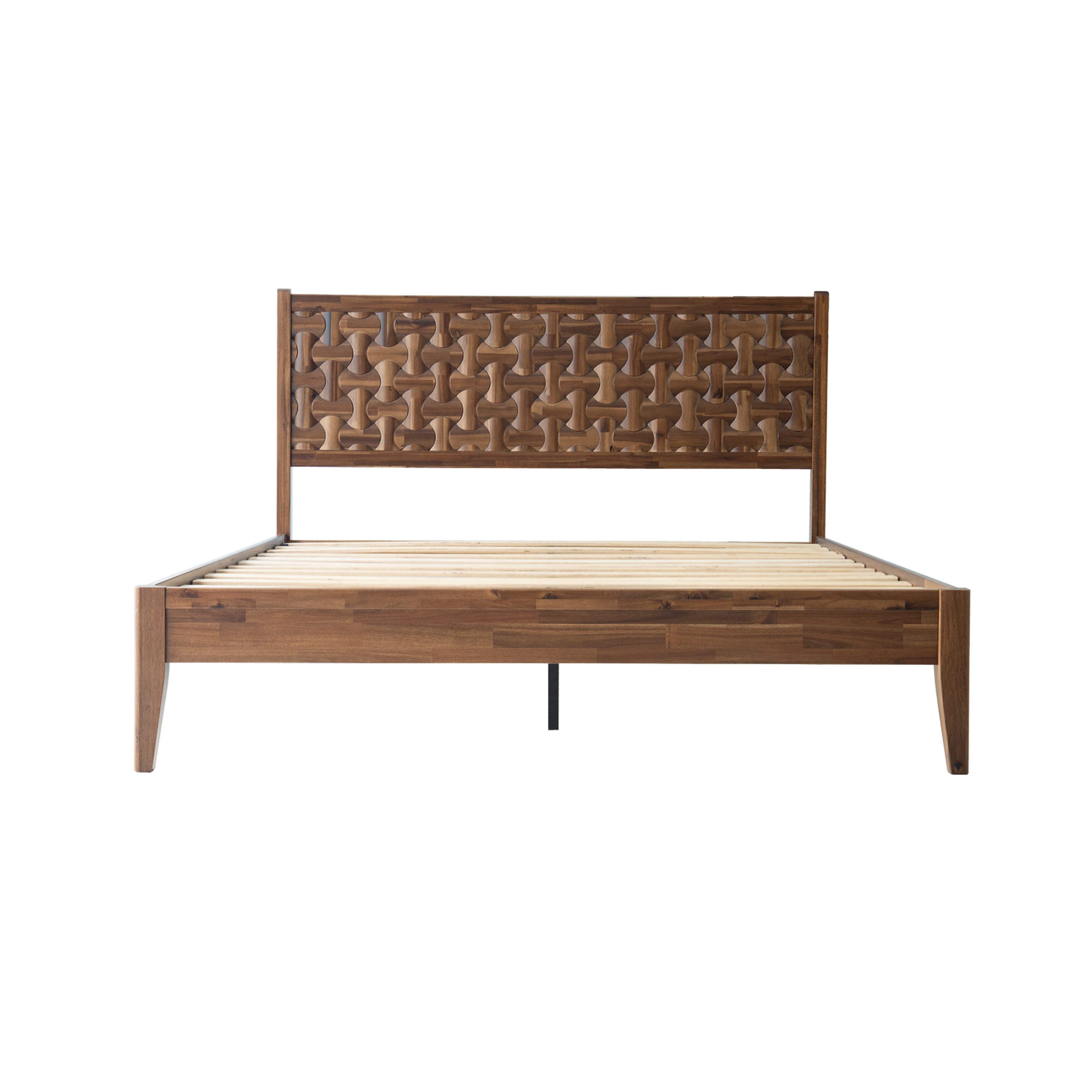 King Size Solid Wood Bed Frame with Headboard & Footboard Platform Bed, 12 Strong Slatted Base, Metal Legs, No Box Spring Needed, Easy Assembly, Anti-Slip & Noise-Free, Walnut Finish, ORK-37