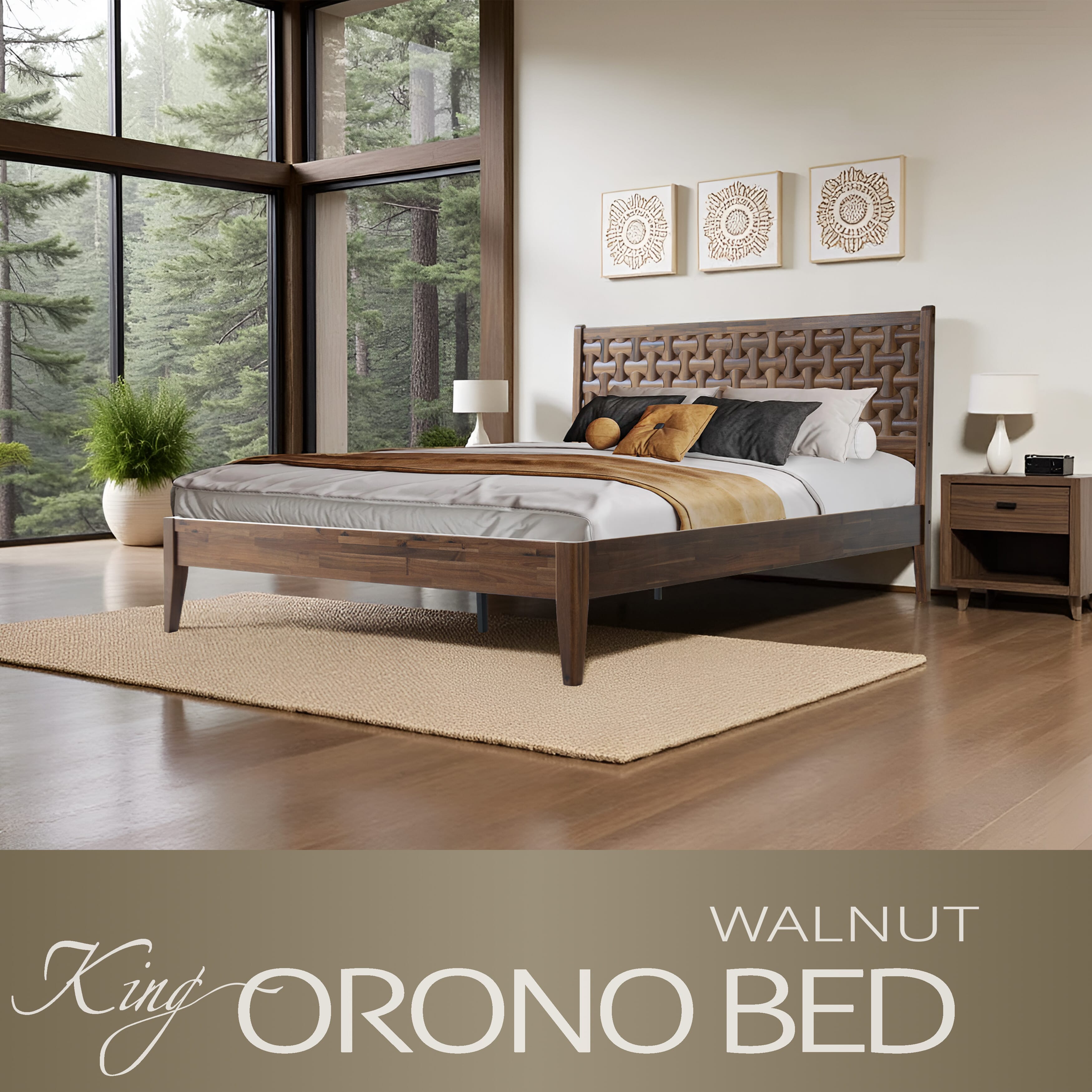 King Size Solid Wood Bed Frame with Headboard & Footboard Platform Bed, 12 Strong Slatted Base, Metal Legs, No Box Spring Needed, Easy Assembly, Anti-Slip & Noise-Free, Walnut Finish, ORK-37