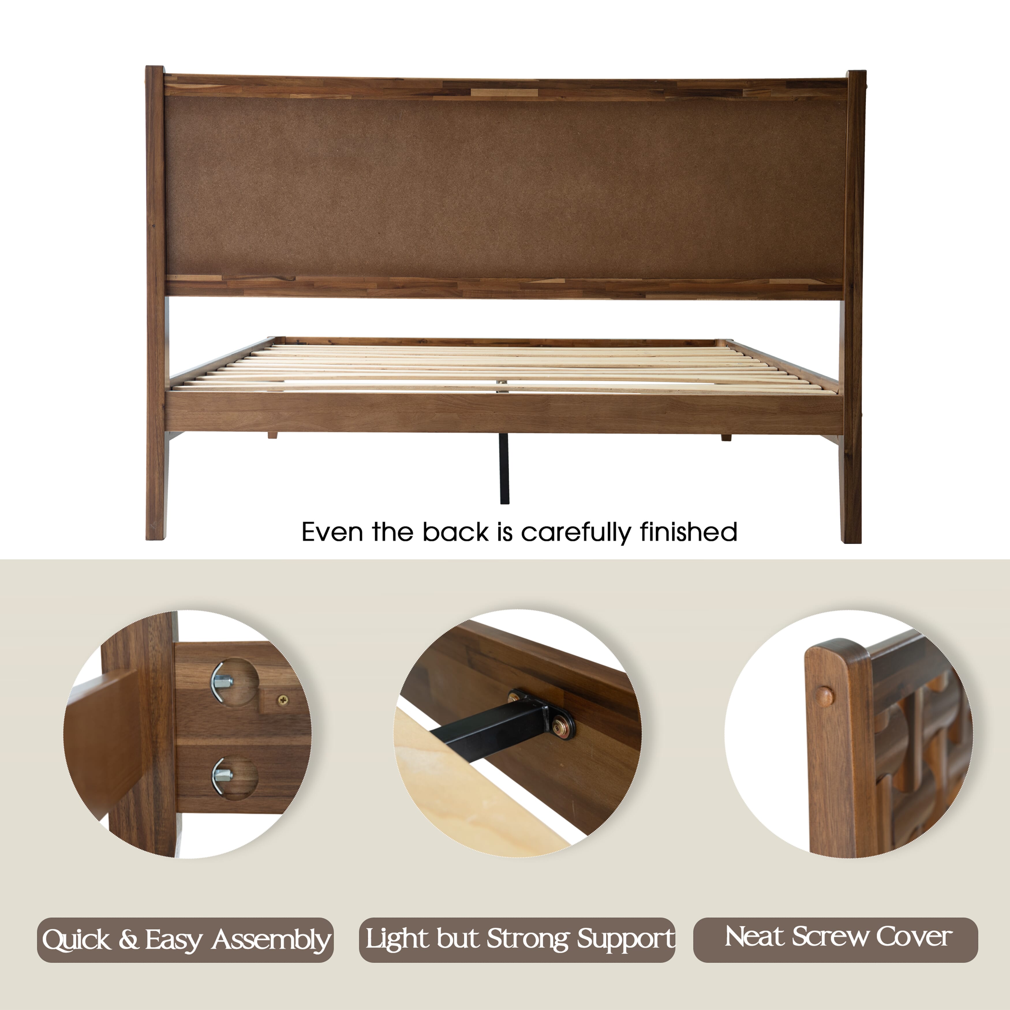 King Size Solid Wood Bed Frame with Headboard & Footboard Platform Bed, 12 Strong Slatted Base, Metal Legs, No Box Spring Needed, Easy Assembly, Anti-Slip & Noise-Free, Walnut Finish, ORK-37