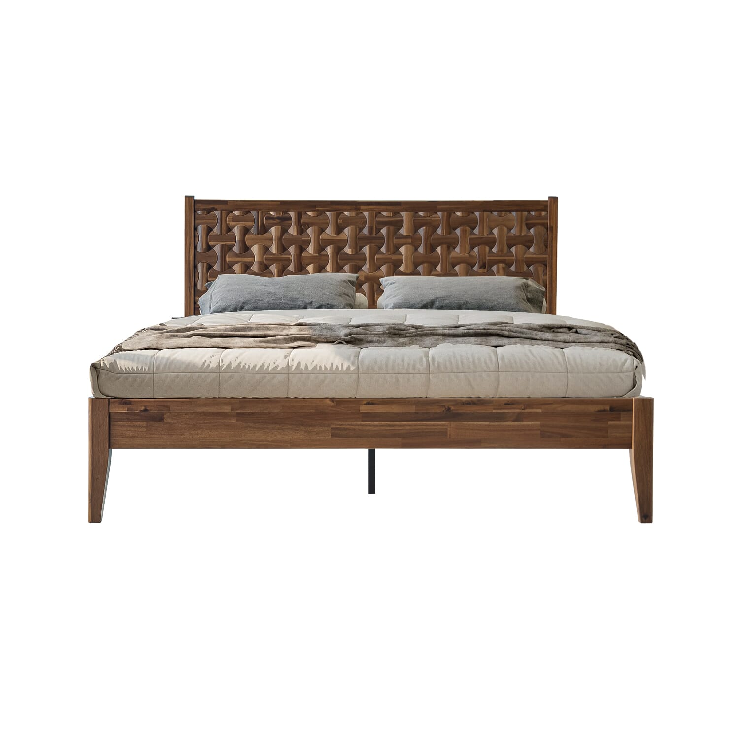 King Size Solid Wood Bed Frame with Headboard & Footboard Platform Bed, 12 Strong Slatted Base, Metal Legs, No Box Spring Needed, Easy Assembly, Anti-Slip & Noise-Free, Walnut Finish, ORK-37