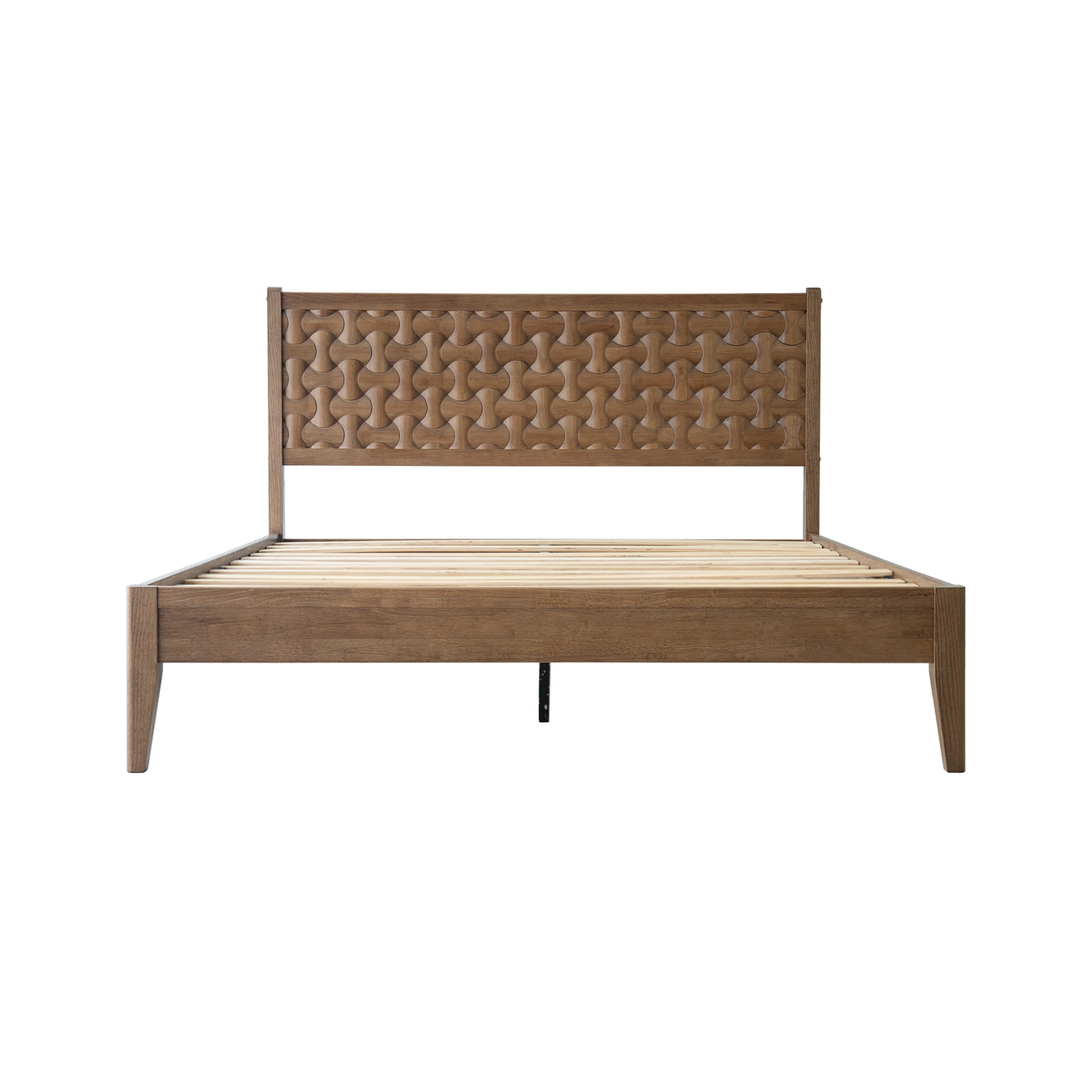 Queen Size Bed Frame with Headboard & Footboard Solid Wood Platform Bed, Central Metal Legs, 12 Heavy-duty Slatted Base, No Box Spring Needed, Noise-Free & Anti-Slip, Barnwood Finish, ORQ-30